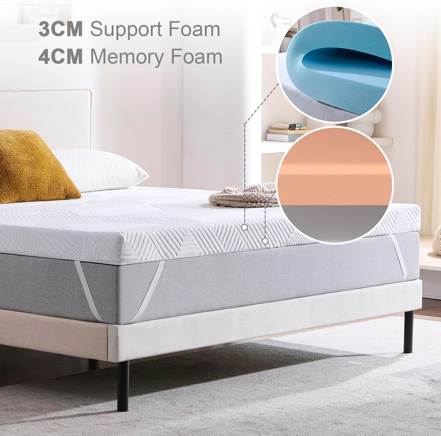 Thumbnail 5 de Twirest 7CM Single Memory Foam Mattress Topper with Gel and Removable Cover (90 x 190 cm)