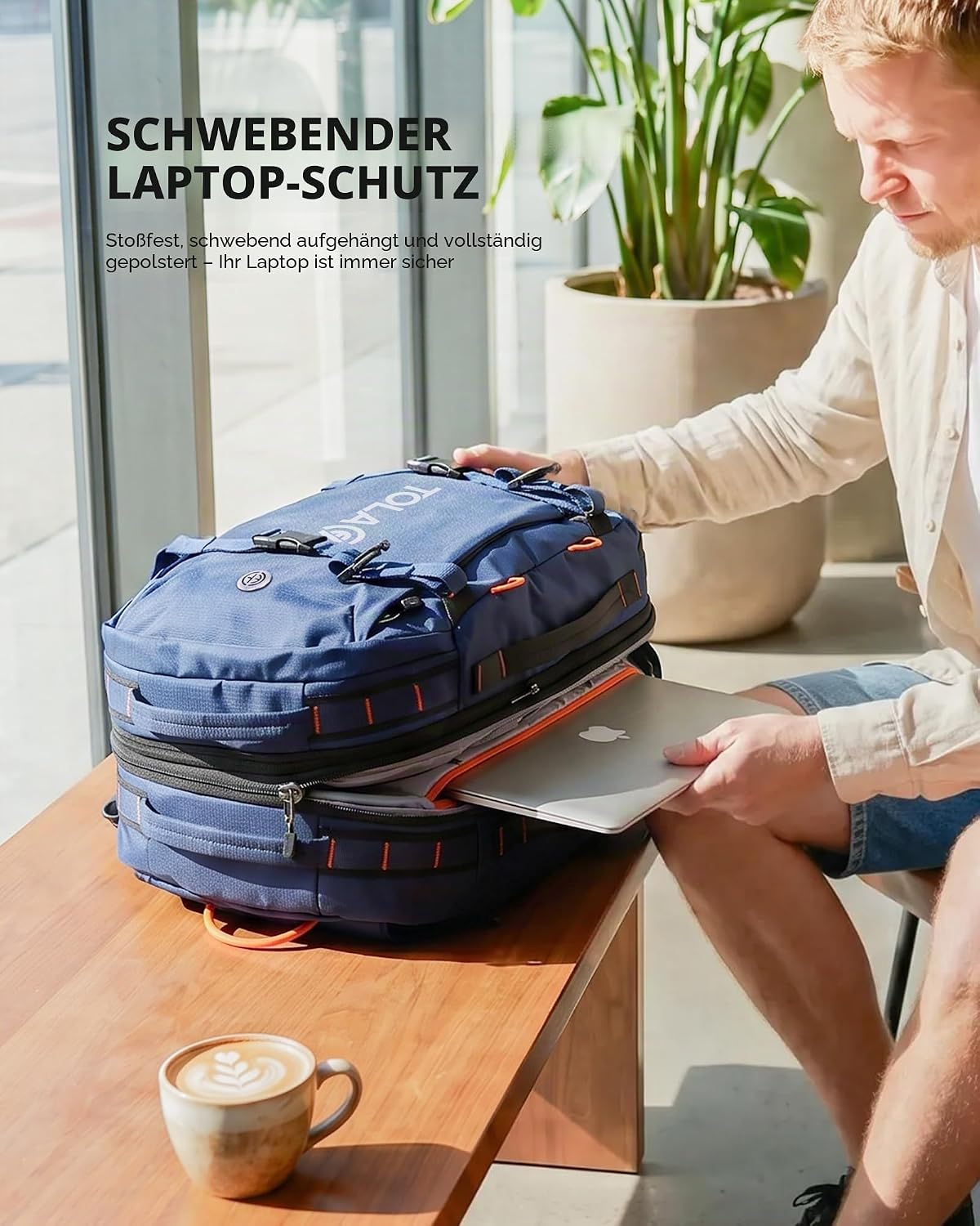 Detalle de Tolaccea Reiserucksack – Handgepäck-Rucksack mit 40–50 L, 15,6 Zoll Laptopfach, TSA-freundlich, erweiterbar und vielseitig einsetzbar