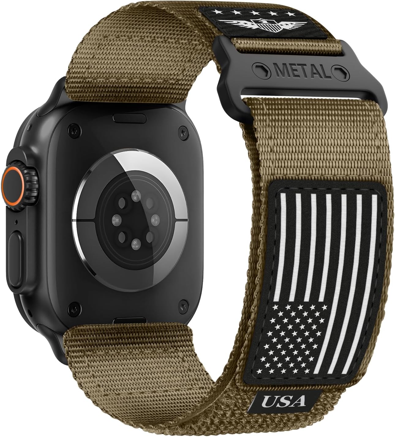 Detalle de Rugged Nylon Band for Apple Watch Ultra 2/3 — Stars-Stripes Flag Strap for Men (49mm/46mm/45mm/44mm/42mm)