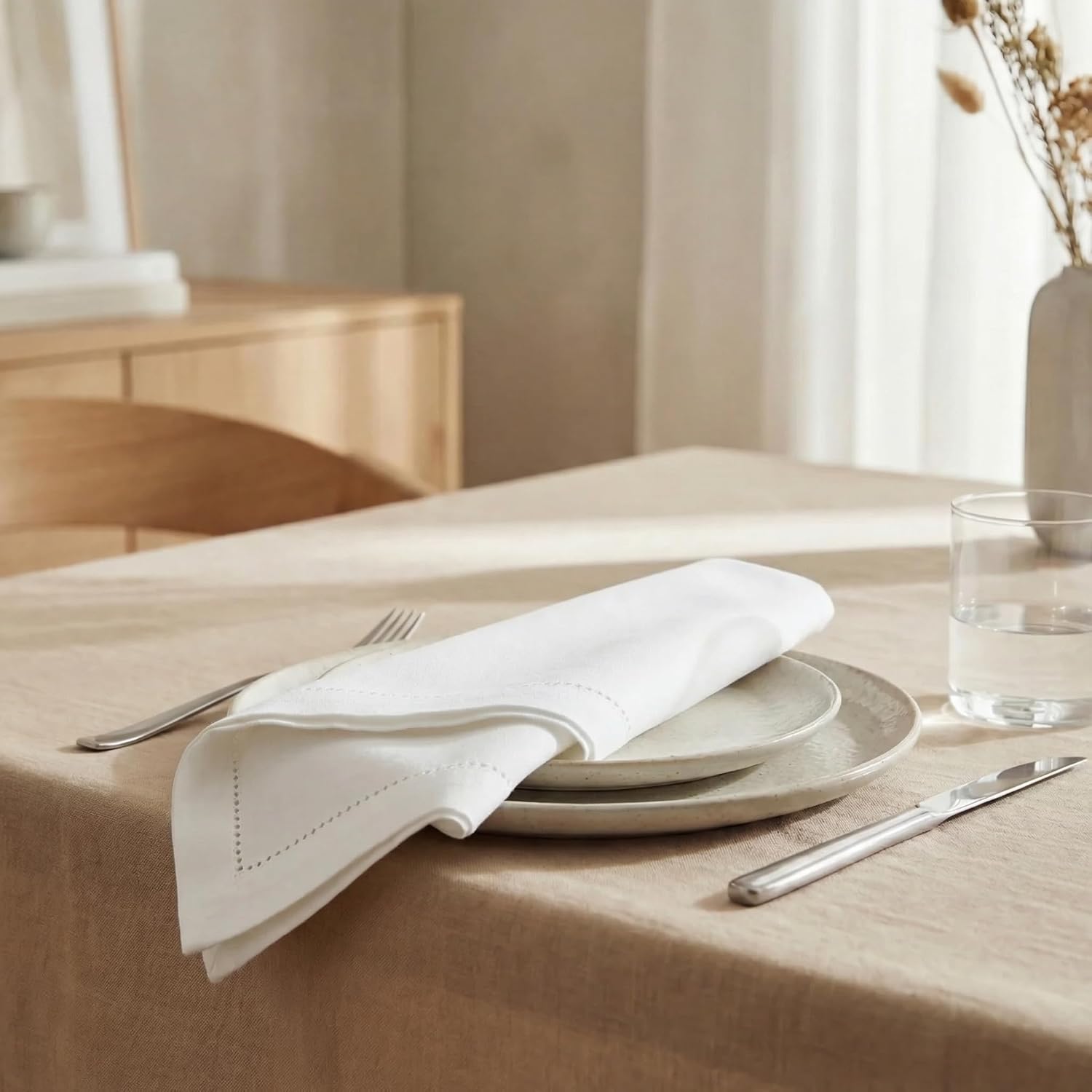 Thumbnail 3 de Urban Villa White Hemstitch Cloth Napkins (12-Pack) – 20x20, 100% Cotton