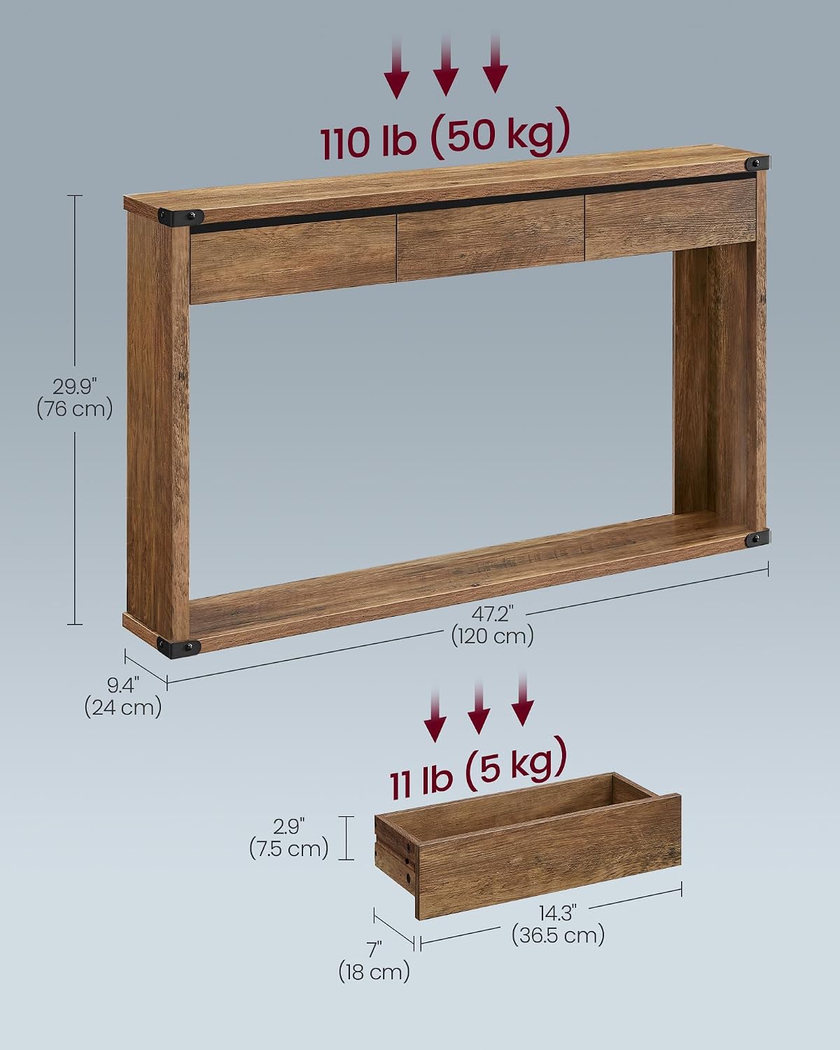 Detalle de VASAGLE Console Table, 47.2-Inch