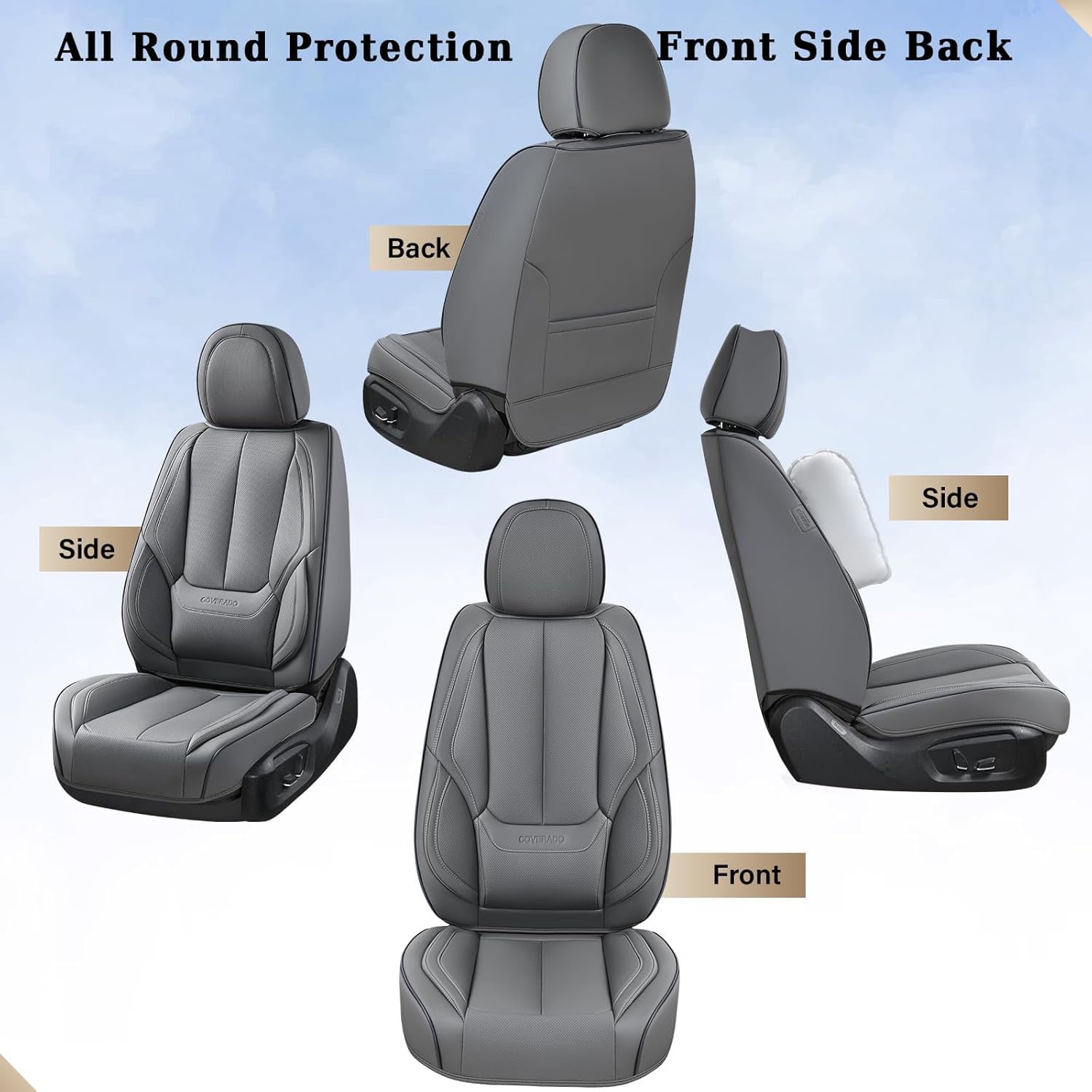Thumbnail 6 de Coverado Nappa Leather Waterproof Front Seat Covers (Universal Fit) — Gray