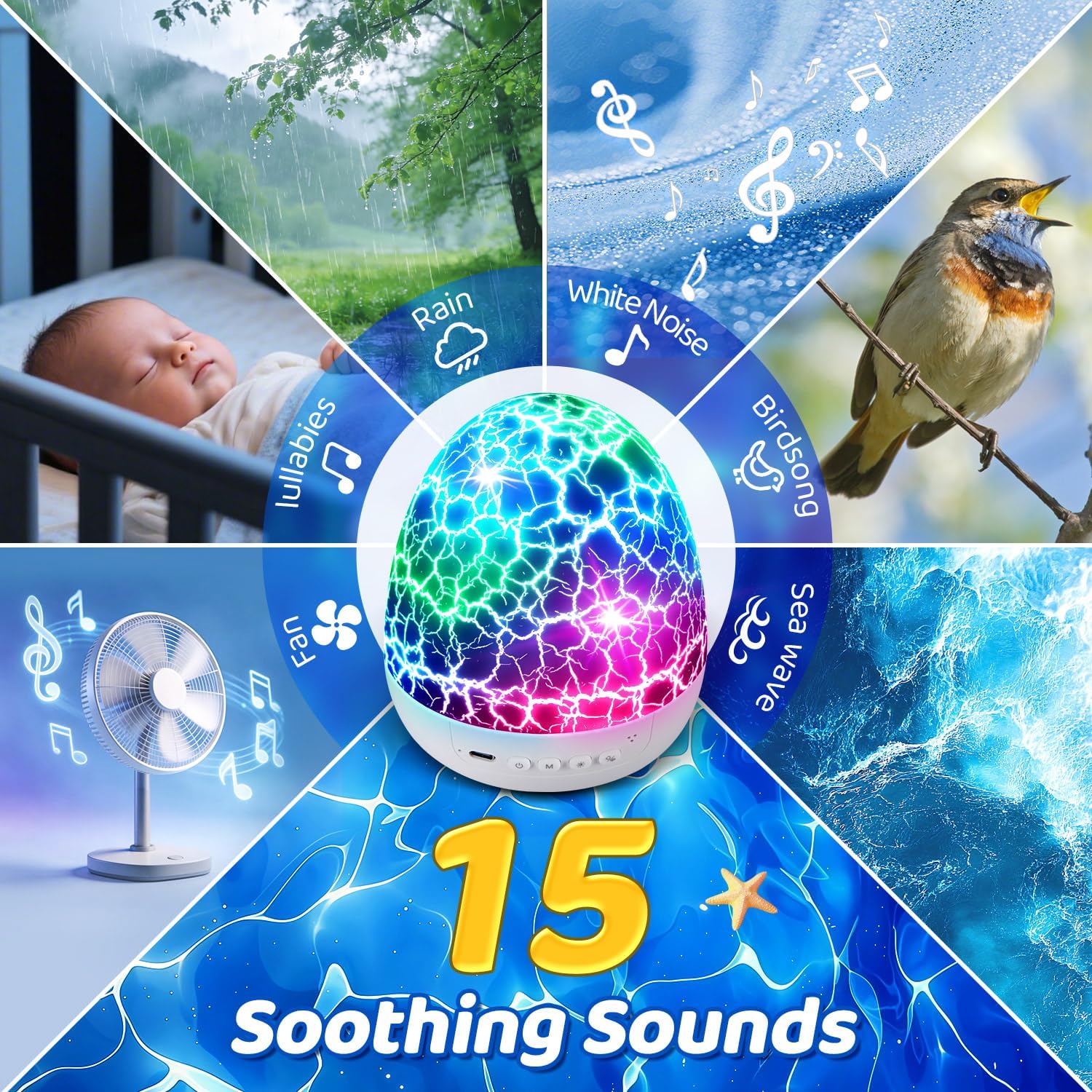 Detalle de Sensory Light Projector: 15 White Noise Sounds, 6 Films and Dinosaur Egg Night Light