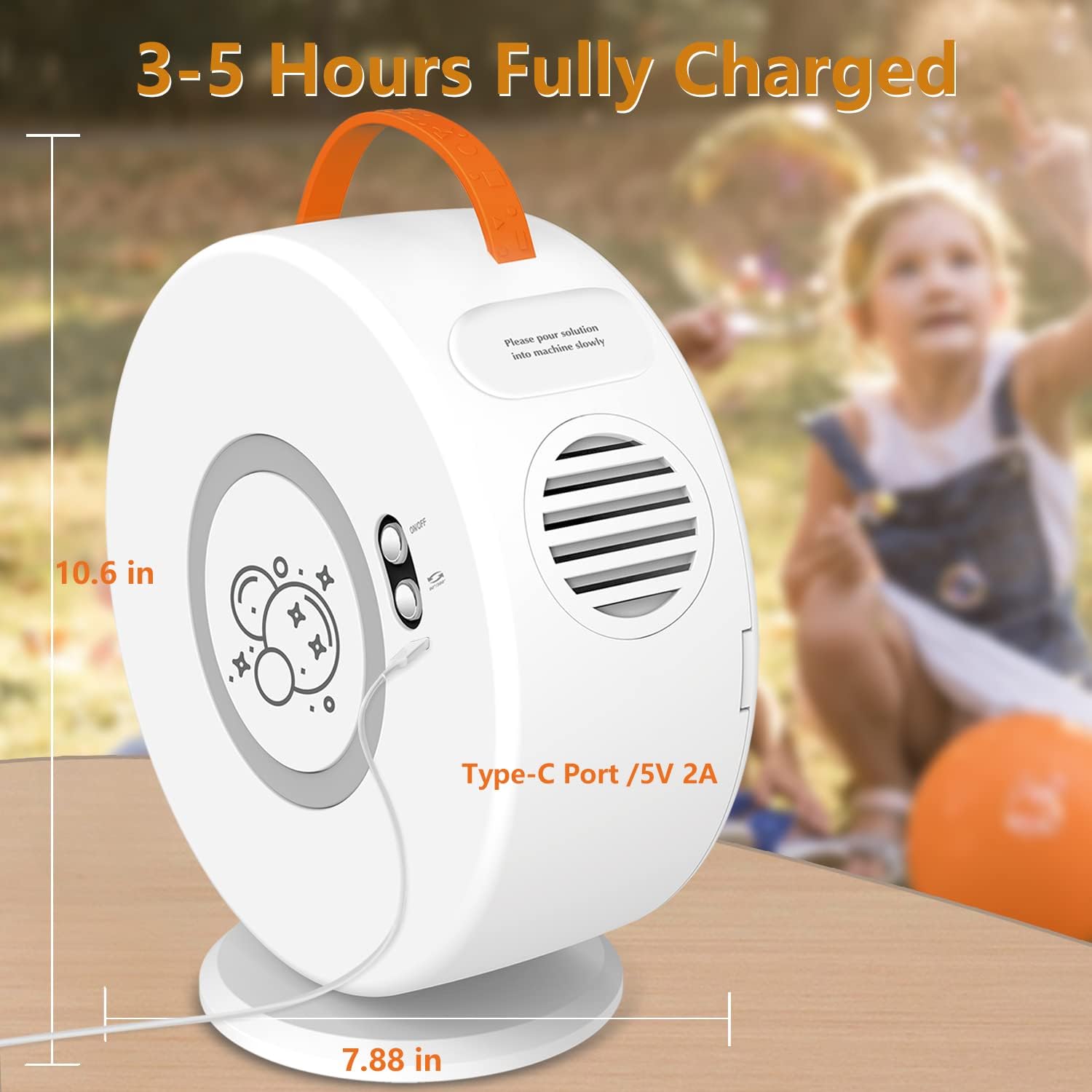 Detalle 2 de Automatic Bubble Blower for Kids (Rechargeable, 90°/360°) – White