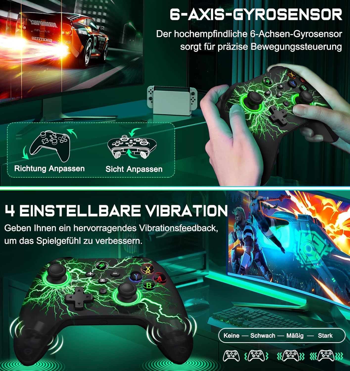 Thumbnail 5 de GAMSINGY Switch Wireless Controller mit Motion-Steuerung, Dual-Motor-Vibration und Turbo/Makros