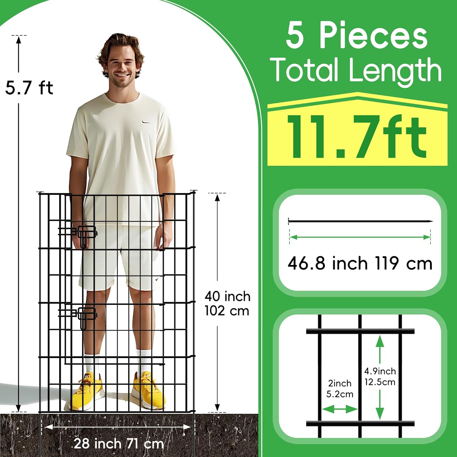 Thumbnail 2 de ARIFARO Dekorativer Gartenzaun 5-Paneel mit Tor – 3,5 m Gesamtlänge, 101 x 71 cm pro Panel