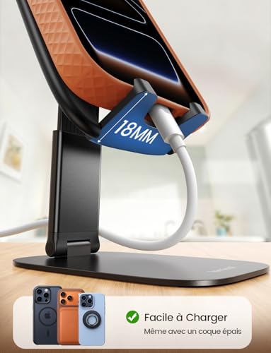Detalle de Lamicall Support Téléphone Bureau Pliable – ultra-fin et base métallique