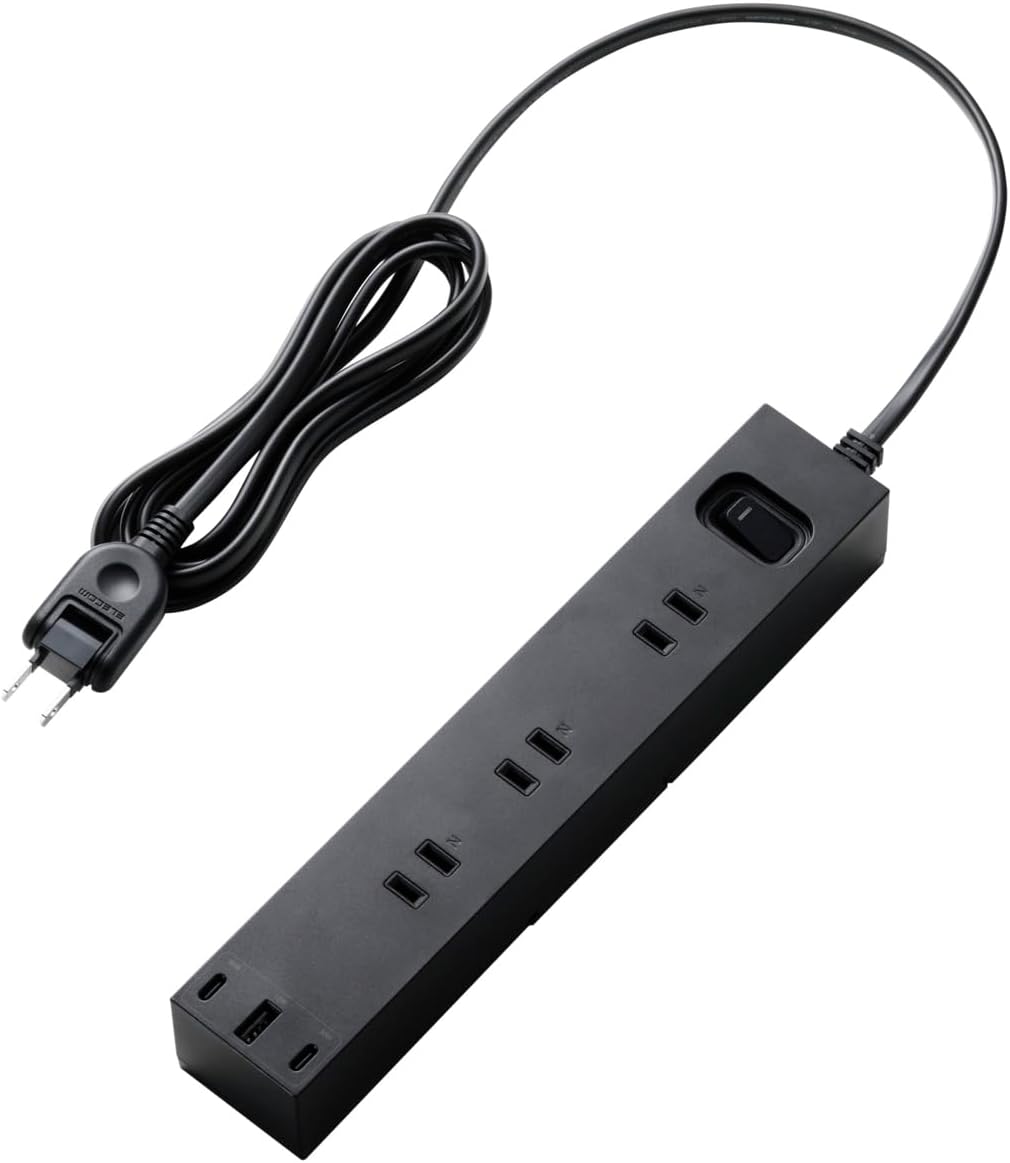Detalle de エレコム ECT-3920BK 電源タップ USB-C 2ポート・USB-A・6個口・2mコード