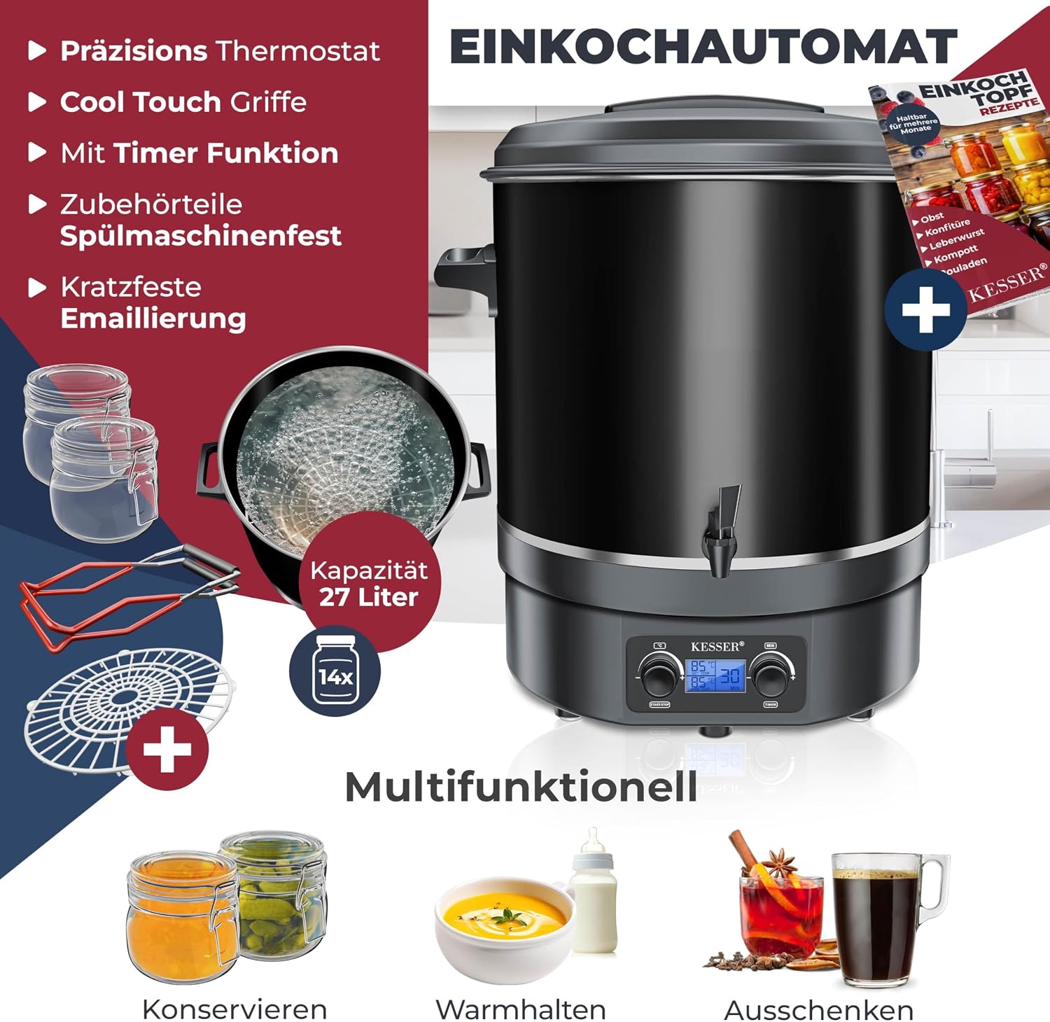 Detalle 2 de KESSER Einkochautomat 27 Liter Glühweinkocher