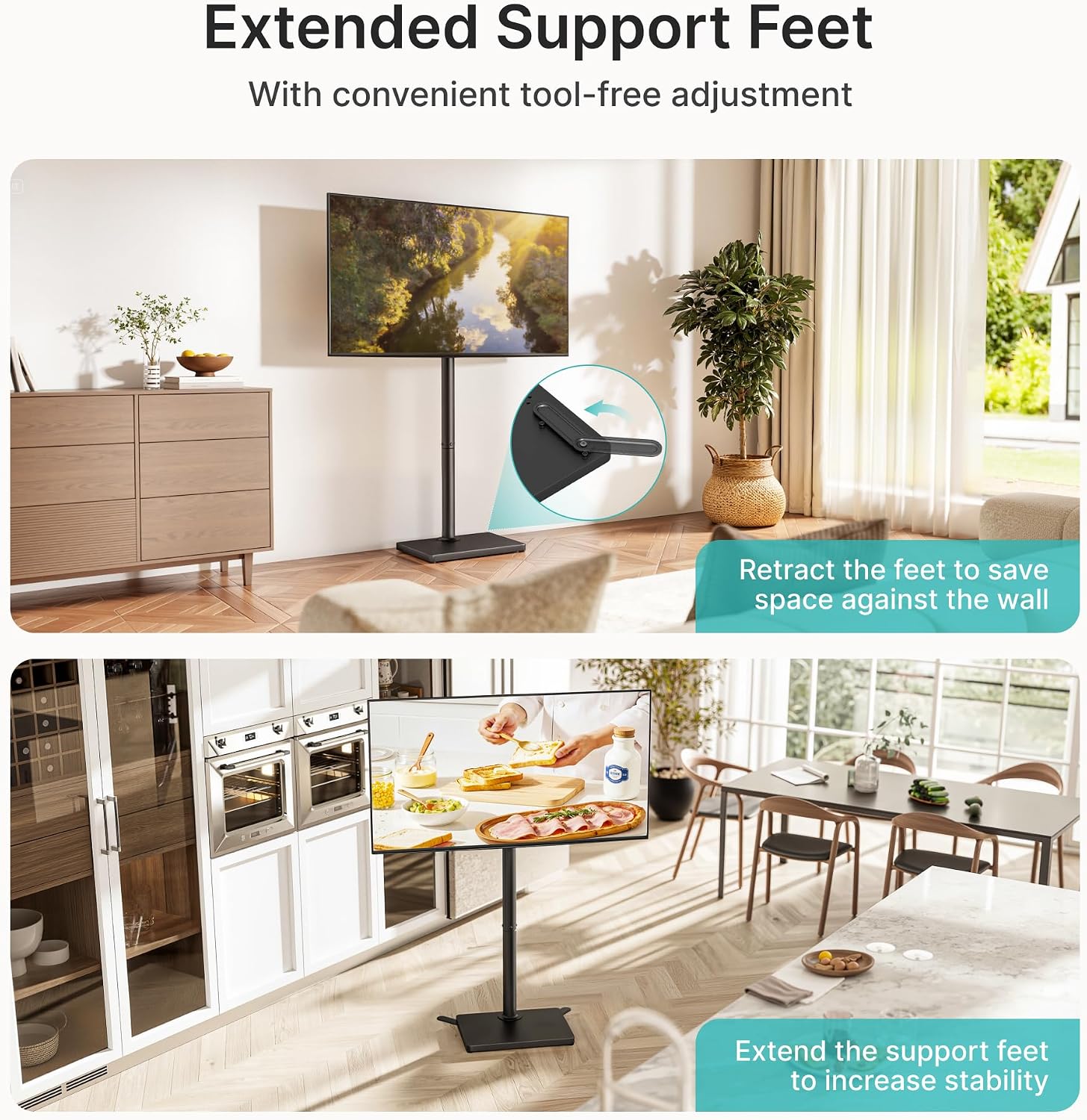 Detalle de PEGZONE TV Stand for 32-65 Inch TVs – Swivelling Floor Stand with 90° Rotation and Height Adjust, 40 kg Load, 400 x 400 VESA
