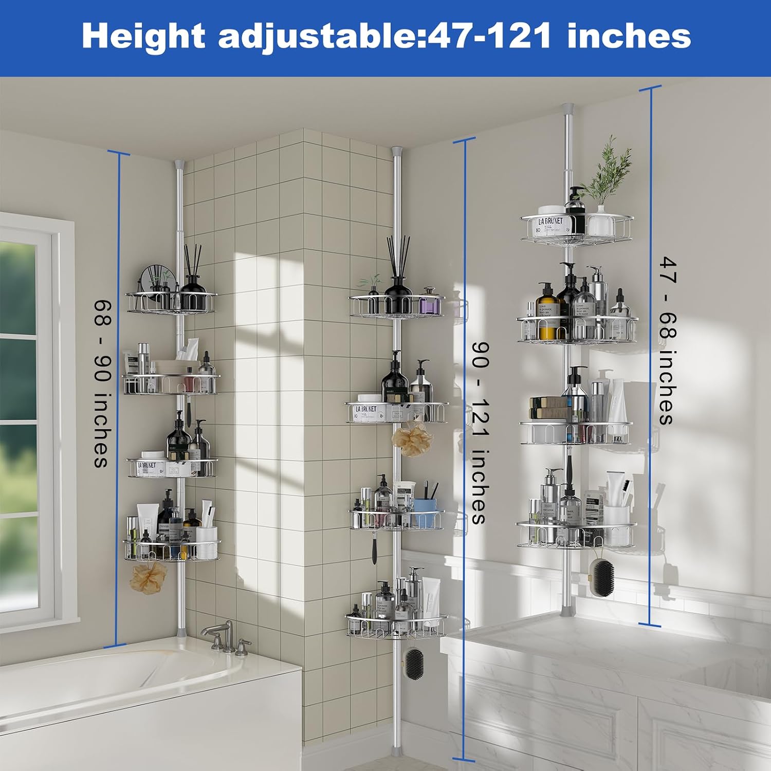 Thumbnail 5 de Corner Shower Caddy Tension Pole 47-121 inch