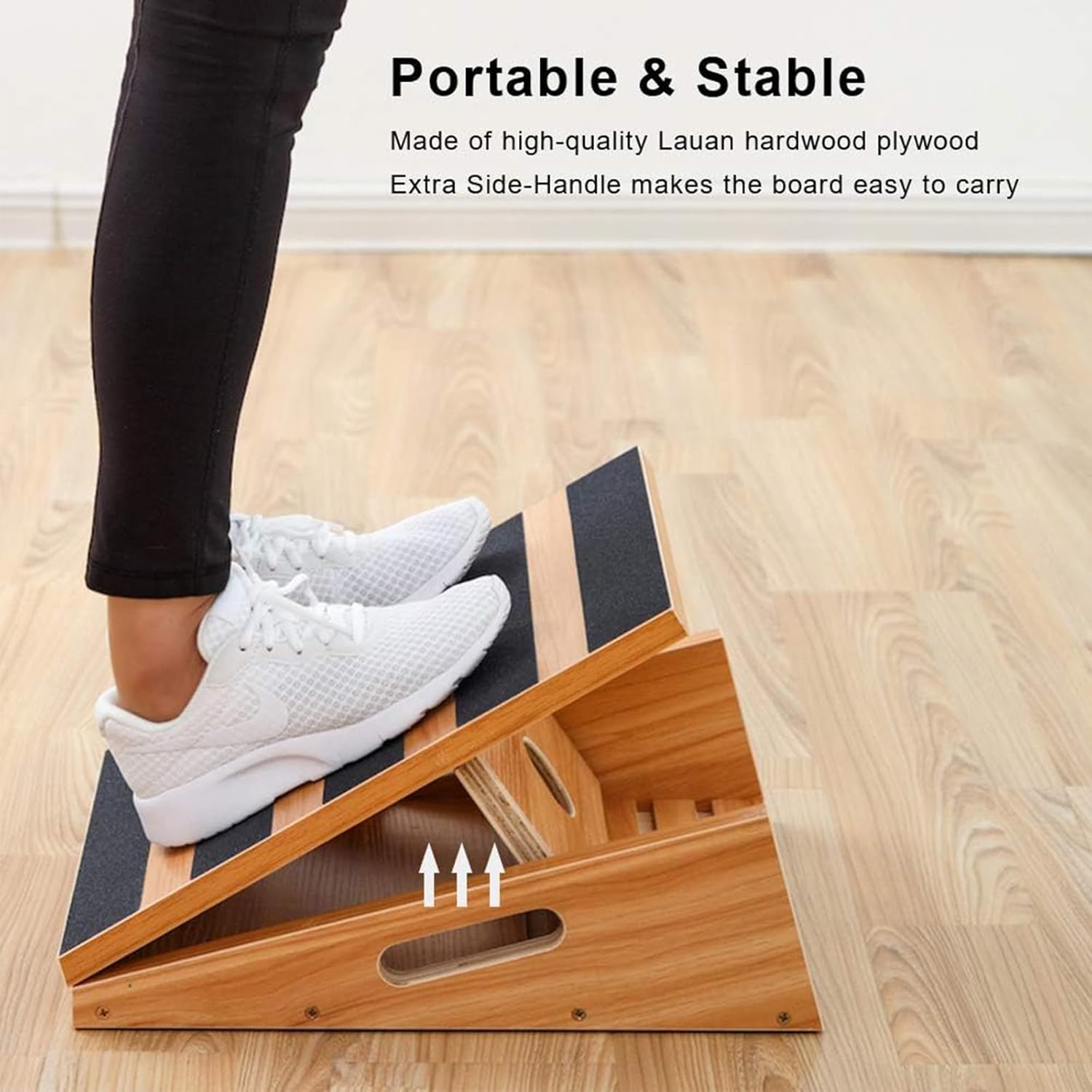 Detalle de StrongTek Professional Wooden Slant Board — 5-Position Incline, 500 lb Capacity