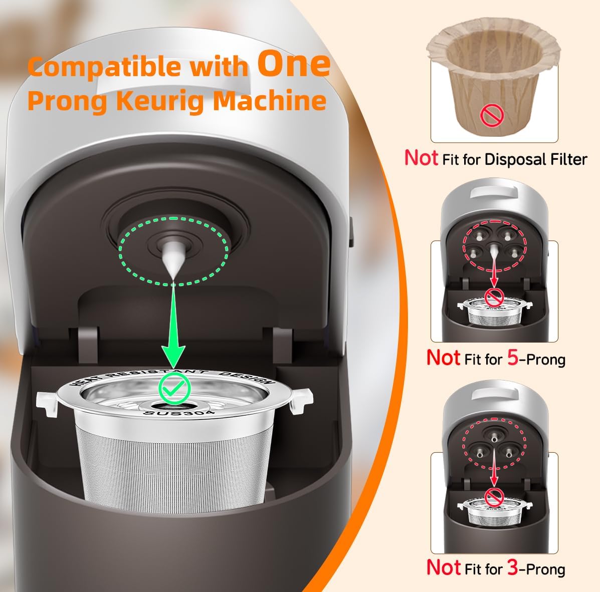 Thumbnail 6 de 2 Pack Reusable K Cups for Keurig – All Stainless Steel, 1 Prong Machines (No Seal Gasket) with Filling Funnel & Cleaning Brush