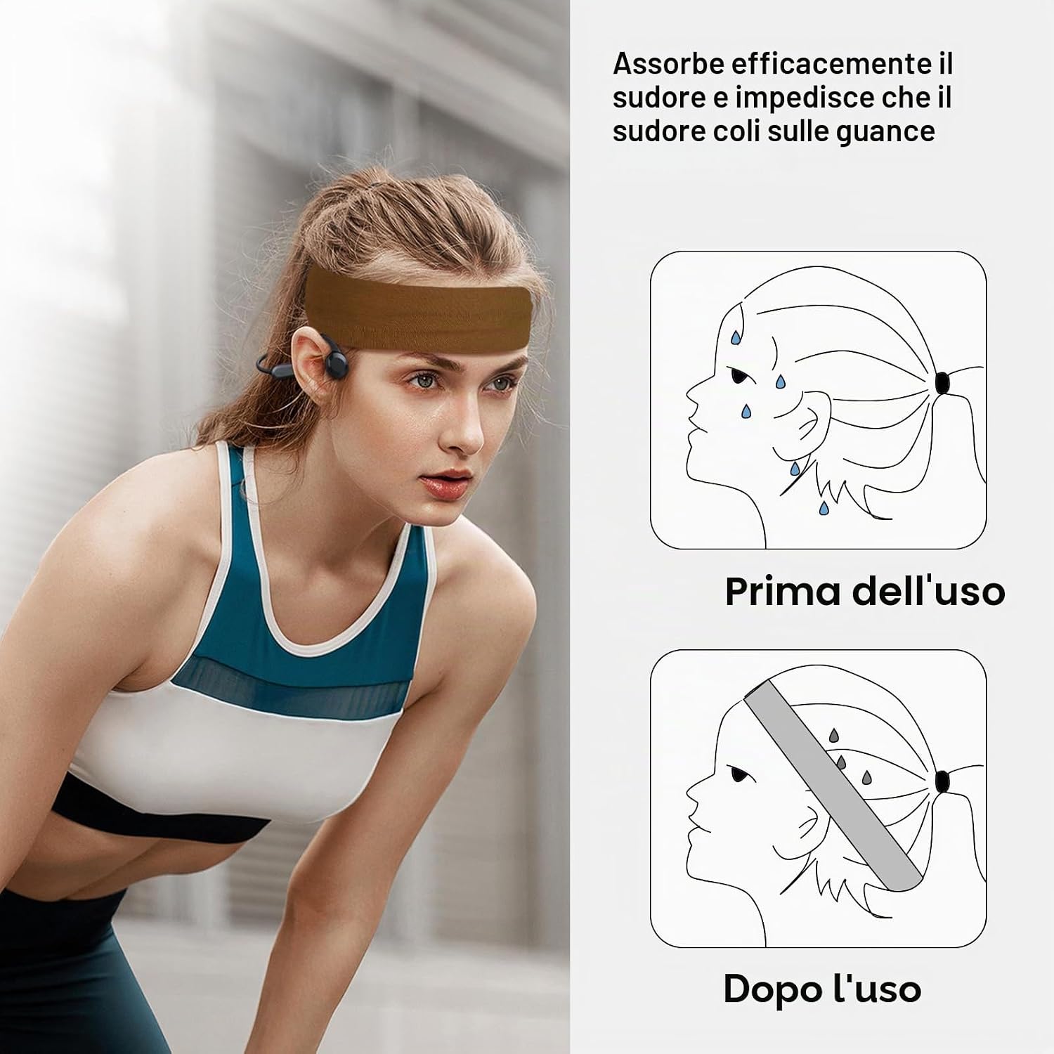 Detalle de AWUMBUK Fascia Capelli Donna Uomo, 8 Pezzi Fasce Elastici Antiscivolo per Sport e Fitness