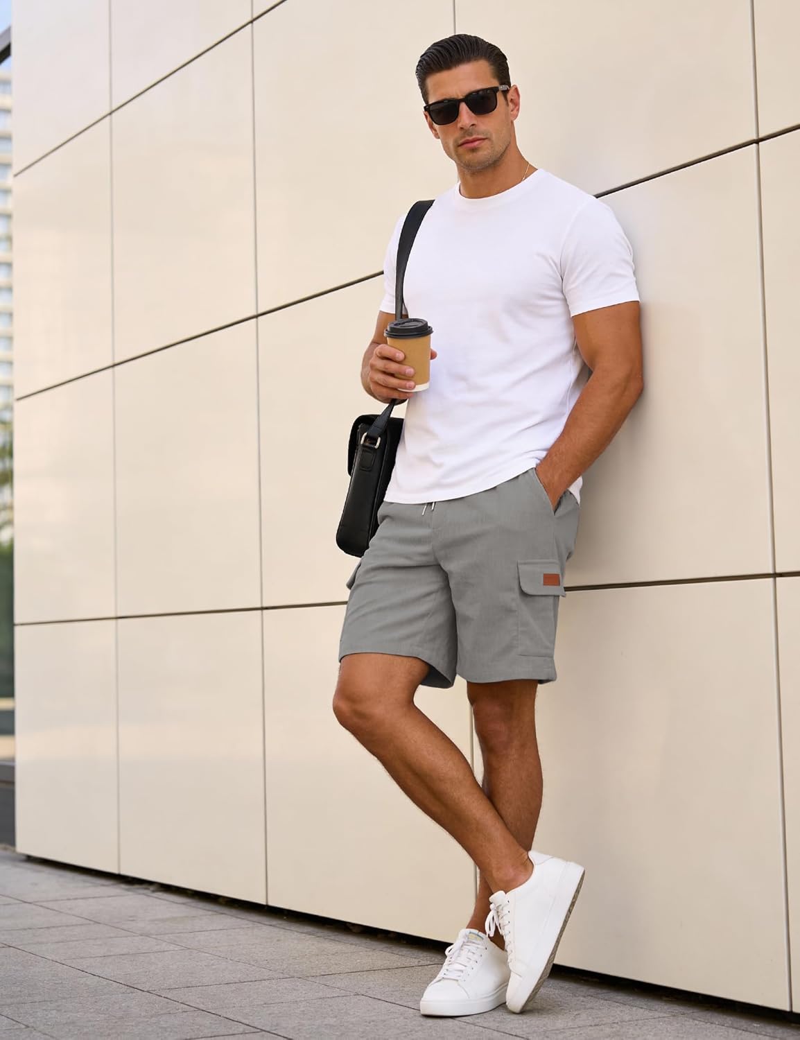 Detalle de iClosam Kurze Hosen Herren Corduroy Cargo Shorts – Bequem, Abriebfest, Elastischer Bund