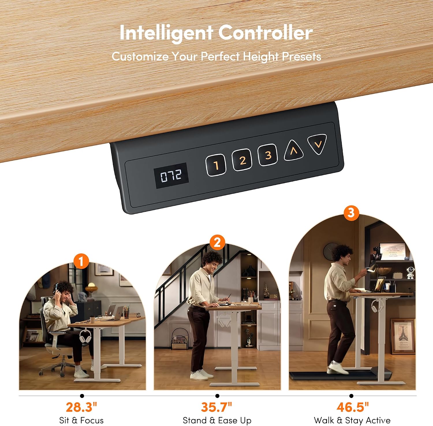 Detalle 2 de FEZIBO One INCF-SD0001-140LOG-01 Electric Standing Desk, Maple, 3 Presets