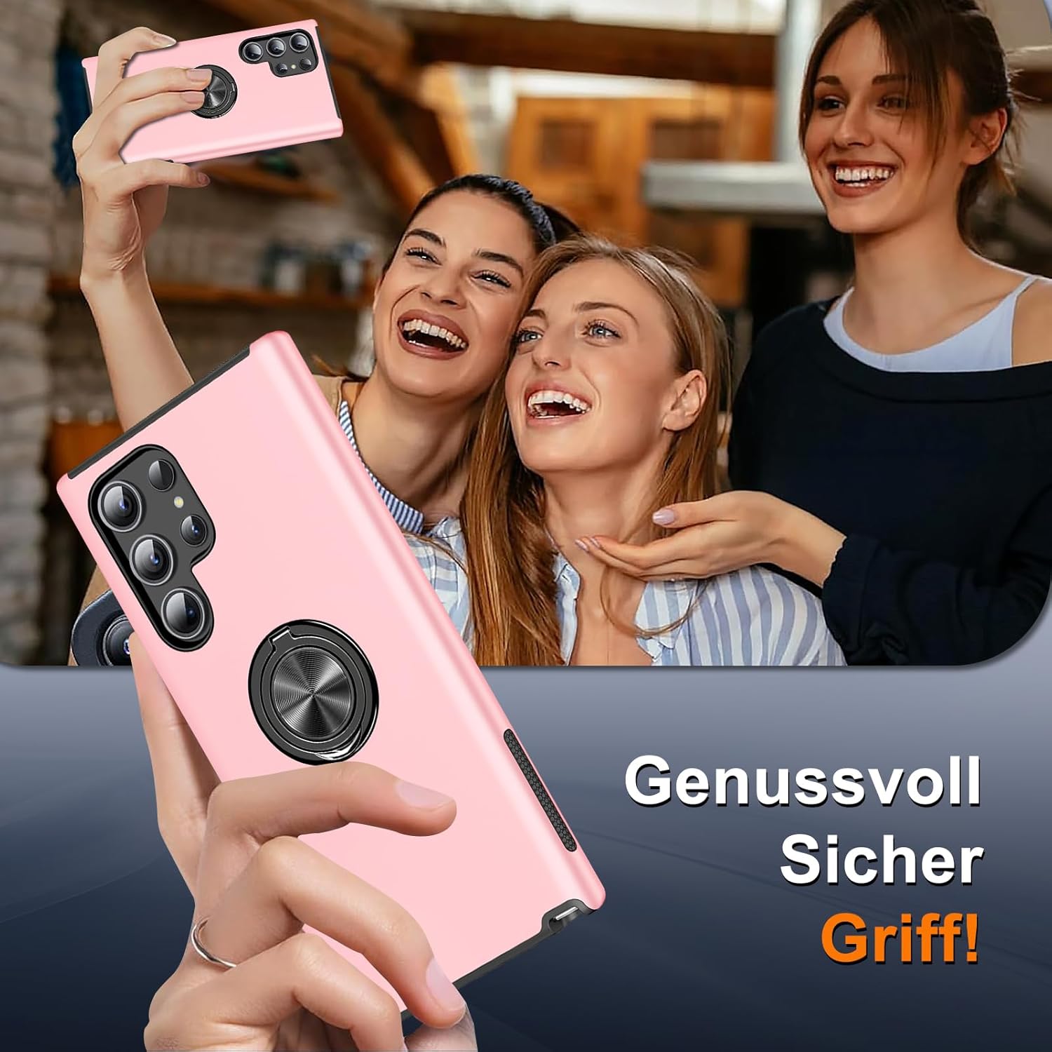 Thumbnail 5 de Vaki Handyhülle für Samsung Galaxy S25 Ultra – Ringständer, Kratzschutz und Displayfolien in Rosa