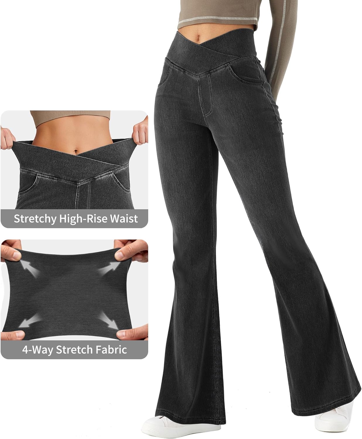 Thumbnail 2 de LaiEr Women V Crossover High Waist Tummy Control Yoga Pants with Faux Denim Print