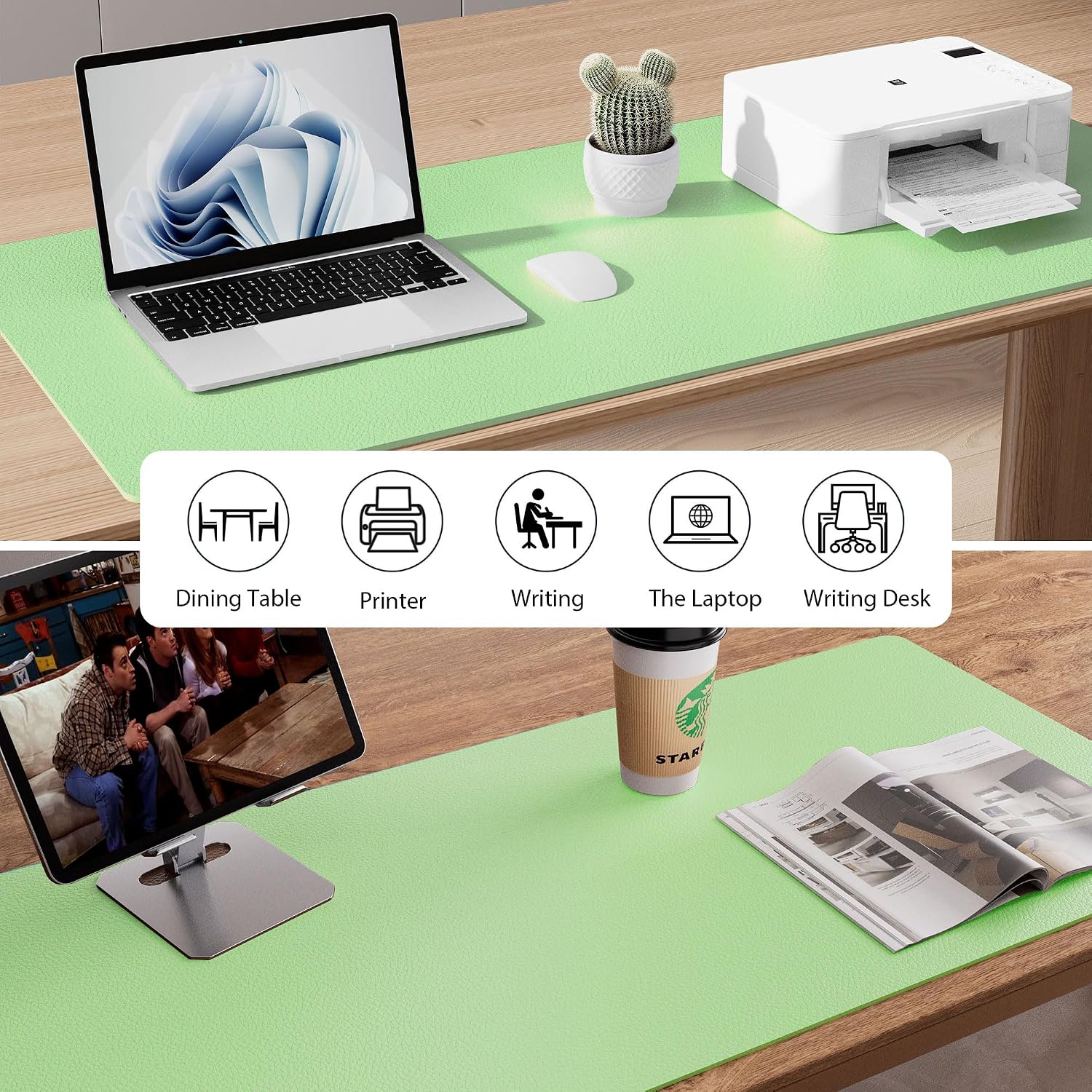 Detalle 1 de Aothia PU Leather Desk Pad, 23.6" x 13.7", Foam Green, Non-Slip Back
