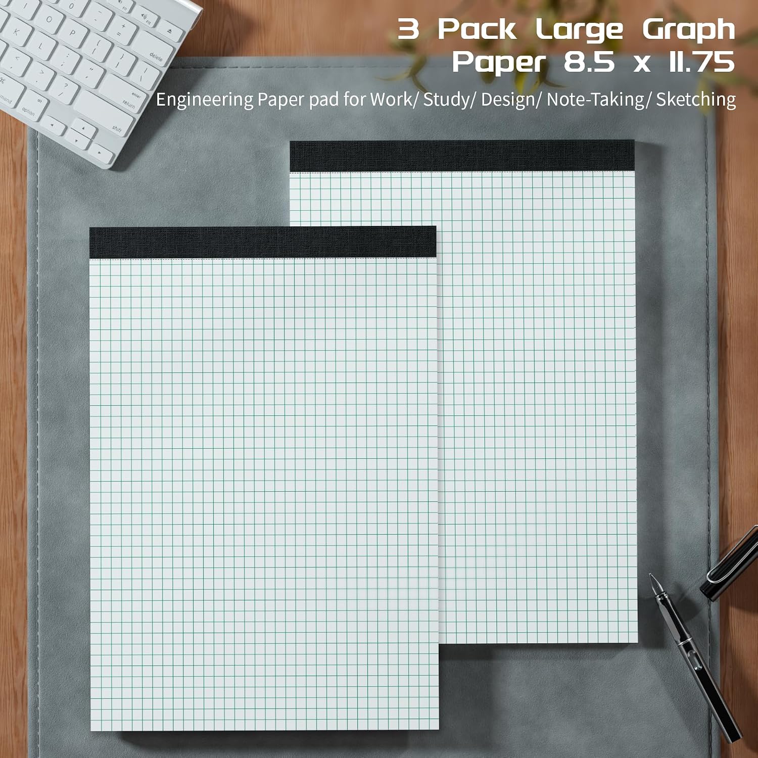 Thumbnail 6 de Roneky 8.5 x 11 Graph Paper Pads, 3-Pack, 4x4 Quad Grid, Perforated