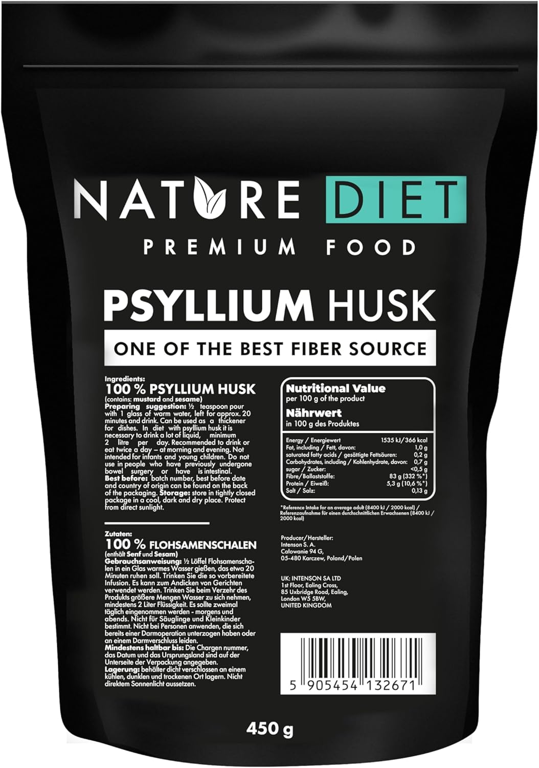 Detalle de Nature Diet Cáscara de Psyllium 450 g