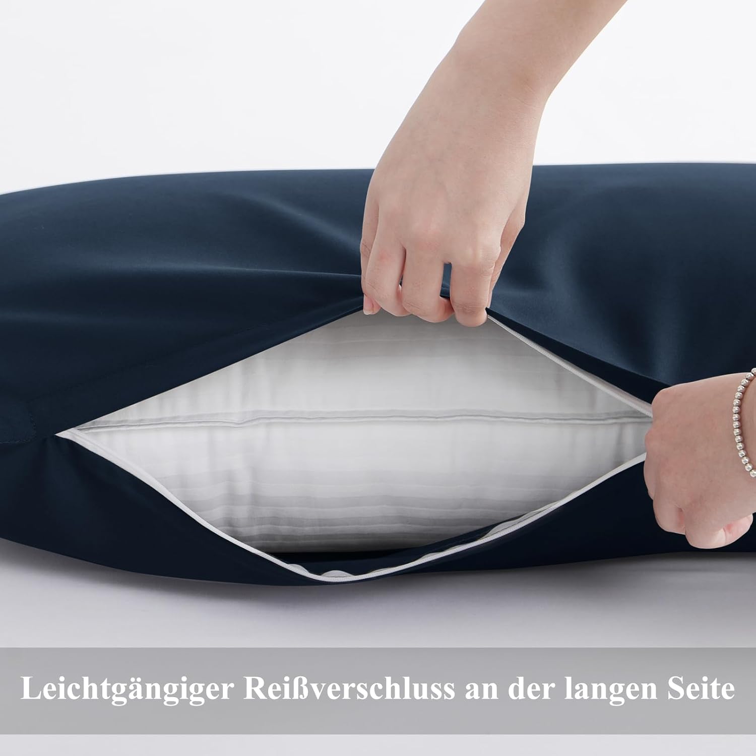 Thumbnail 5 de Aisbo Kissenbezug 40x145 (2er Set) für Seitenschläferkissen, Blau – Mikrofaser mit Reißverschluss