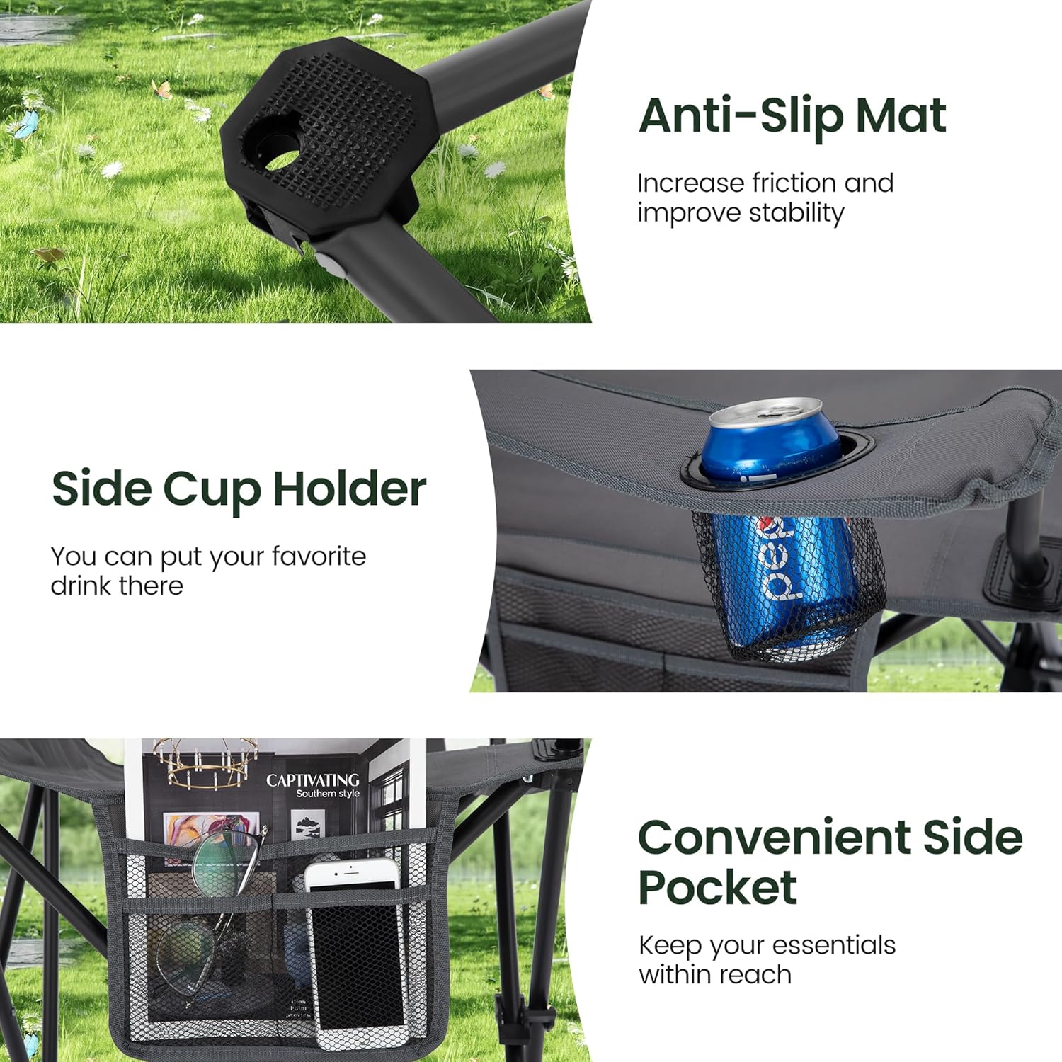Thumbnail 5 de ALPHA CAMP Folding Camping Chairs 2-Pack 120kg