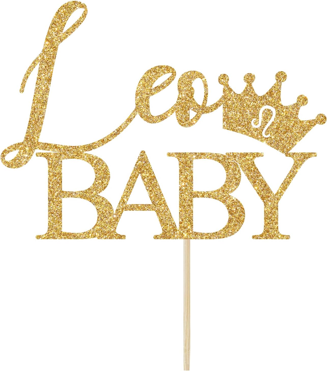 Detalle de Calarjeta Leo Baby Cake Topper, Gold Glitter Zodiac Decor, 4.2 x 5.9 in