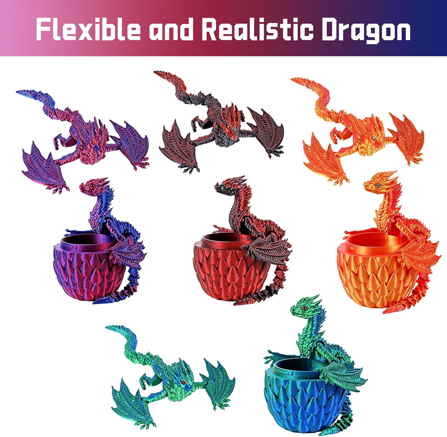 Thumbnail 6 de TXB3DOK 3D-Printed Flying Dragon in Egg, Articulated Fidget Figure