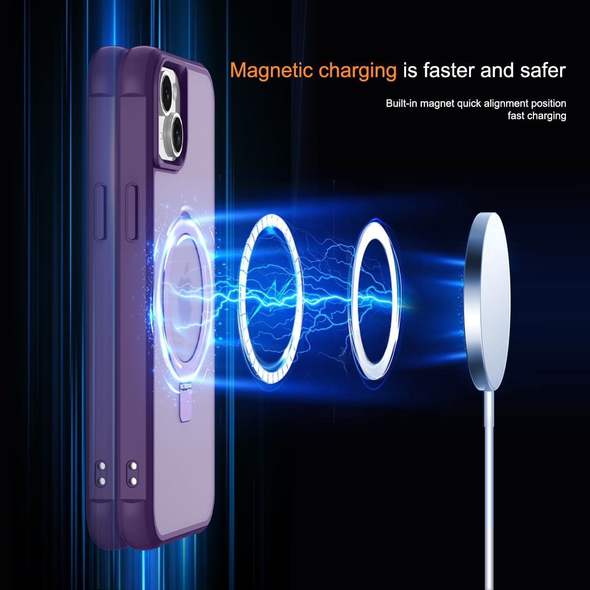 Thumbnail 2 de CHAOFEnG Magnetic iPhone 14 Case with Metal Ring Stand (Purple)