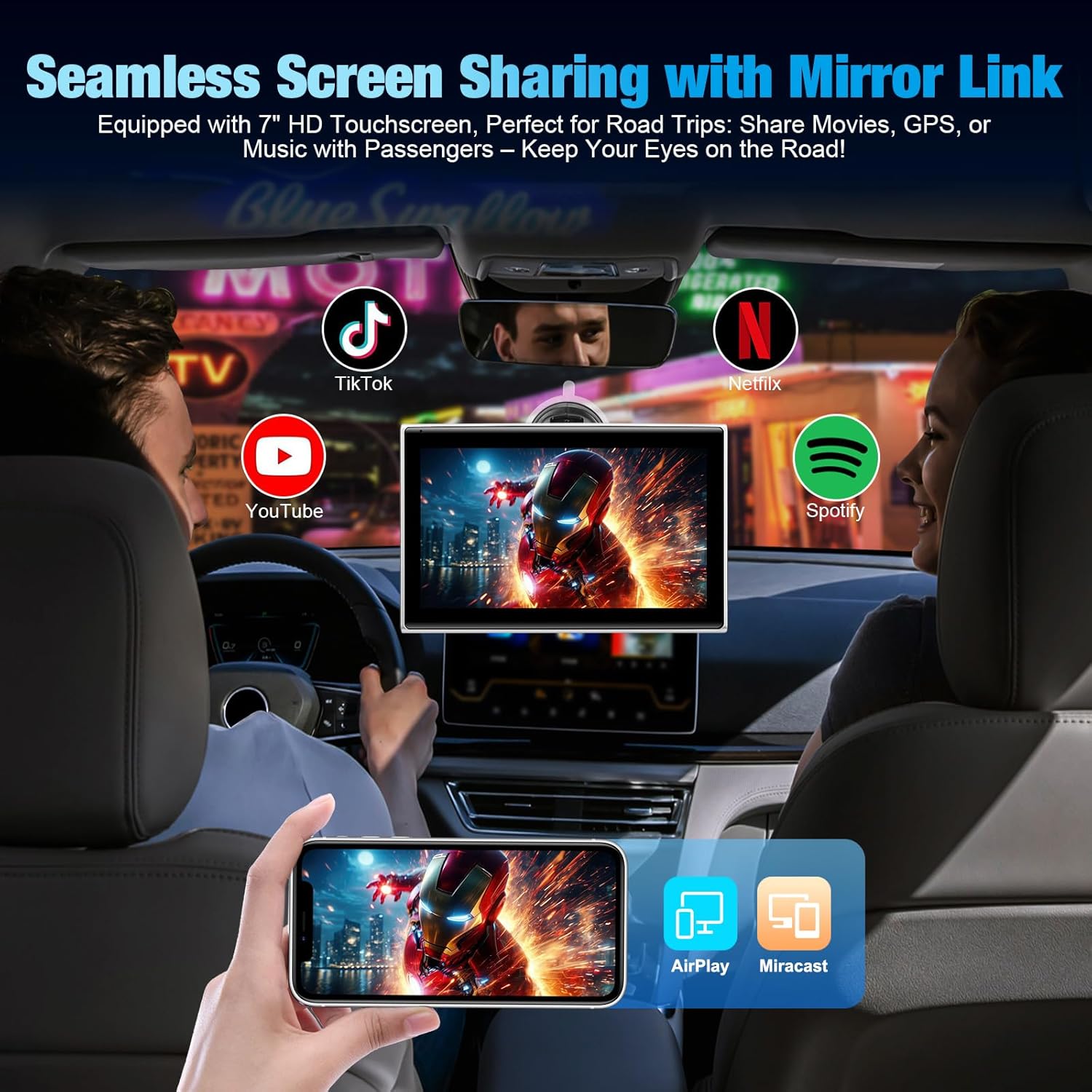 Thumbnail 3 de 7-Inch Portable Wireless CarPlay Screen for Car – Wireless CarPlay/Android Auto, HD Touch Display with GPS, Voice Control, and Mirror Link