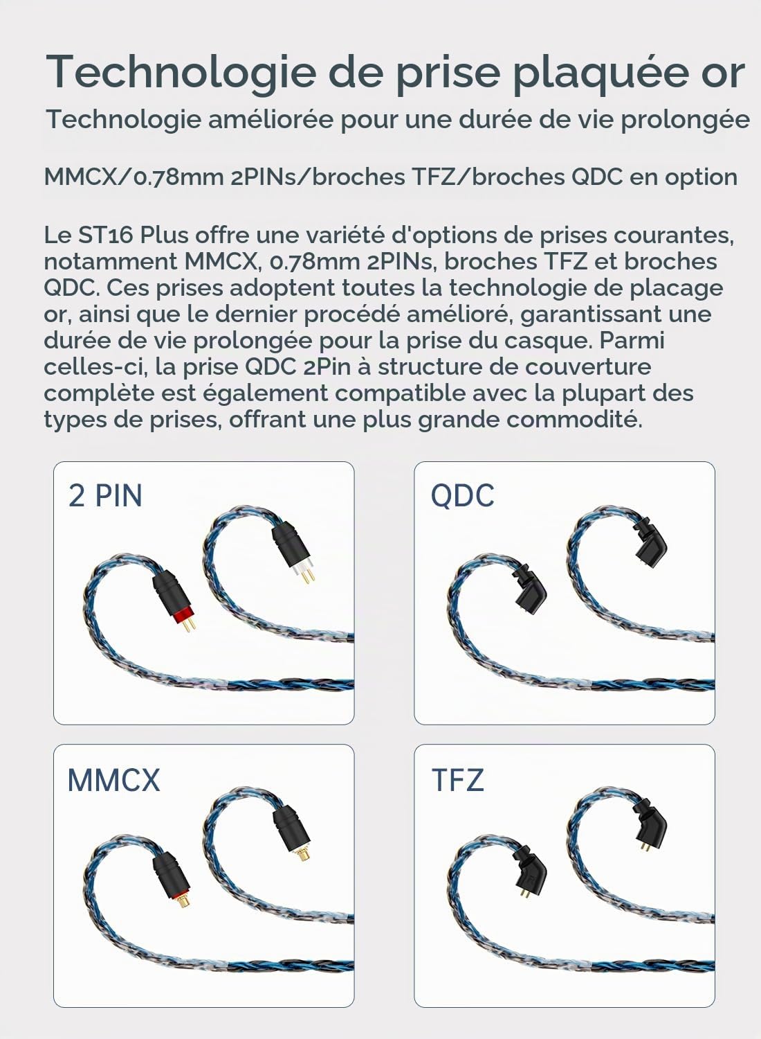 Detalle de keephifi KBEAR ST16 Plus IEM-kabel, gevlochten 5N OCC, 2 m