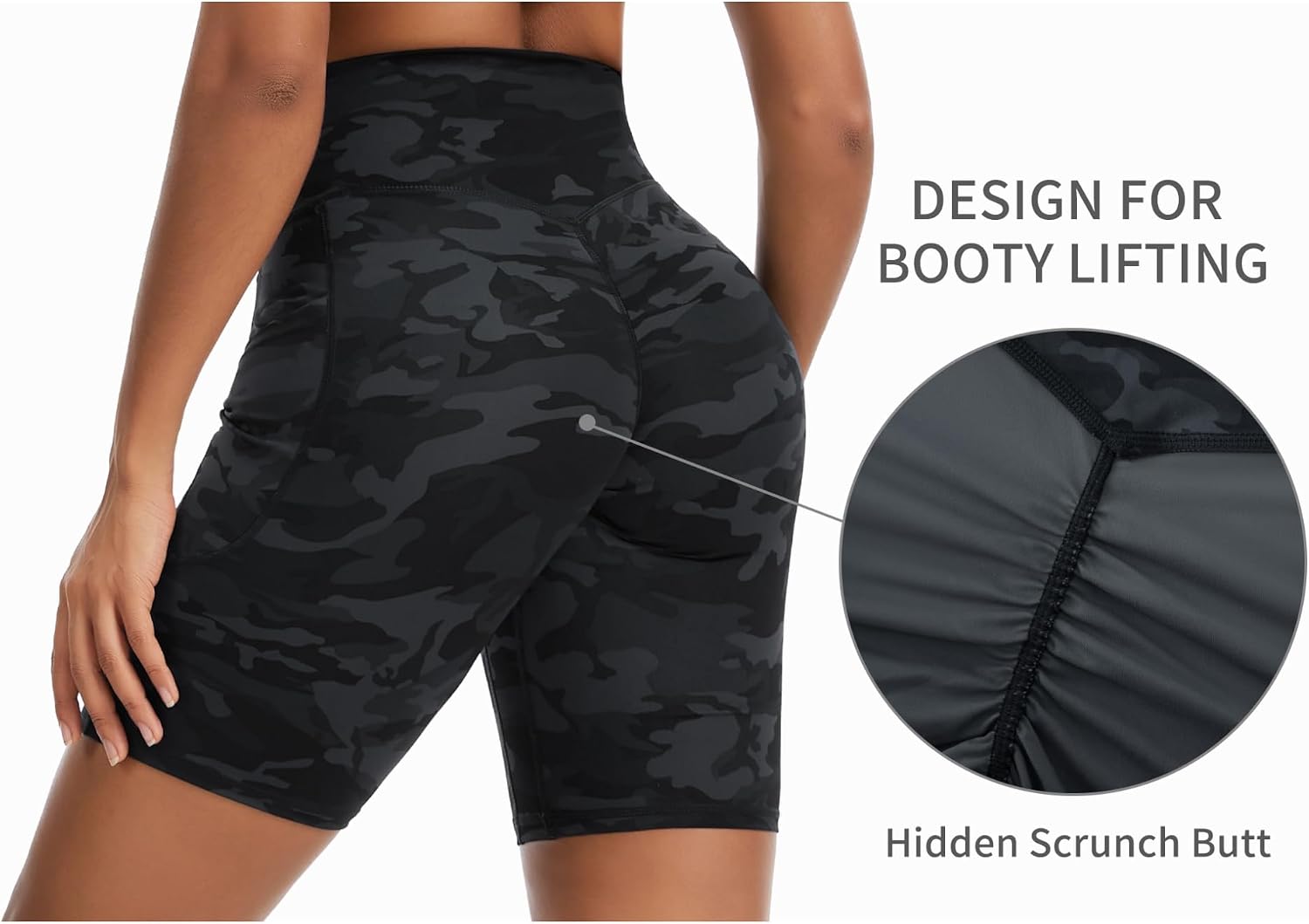 Detalle 2 de THE GYM PEOPLE Women's 8" Seamless High-Waisted Yoga Shorts with Pockets
