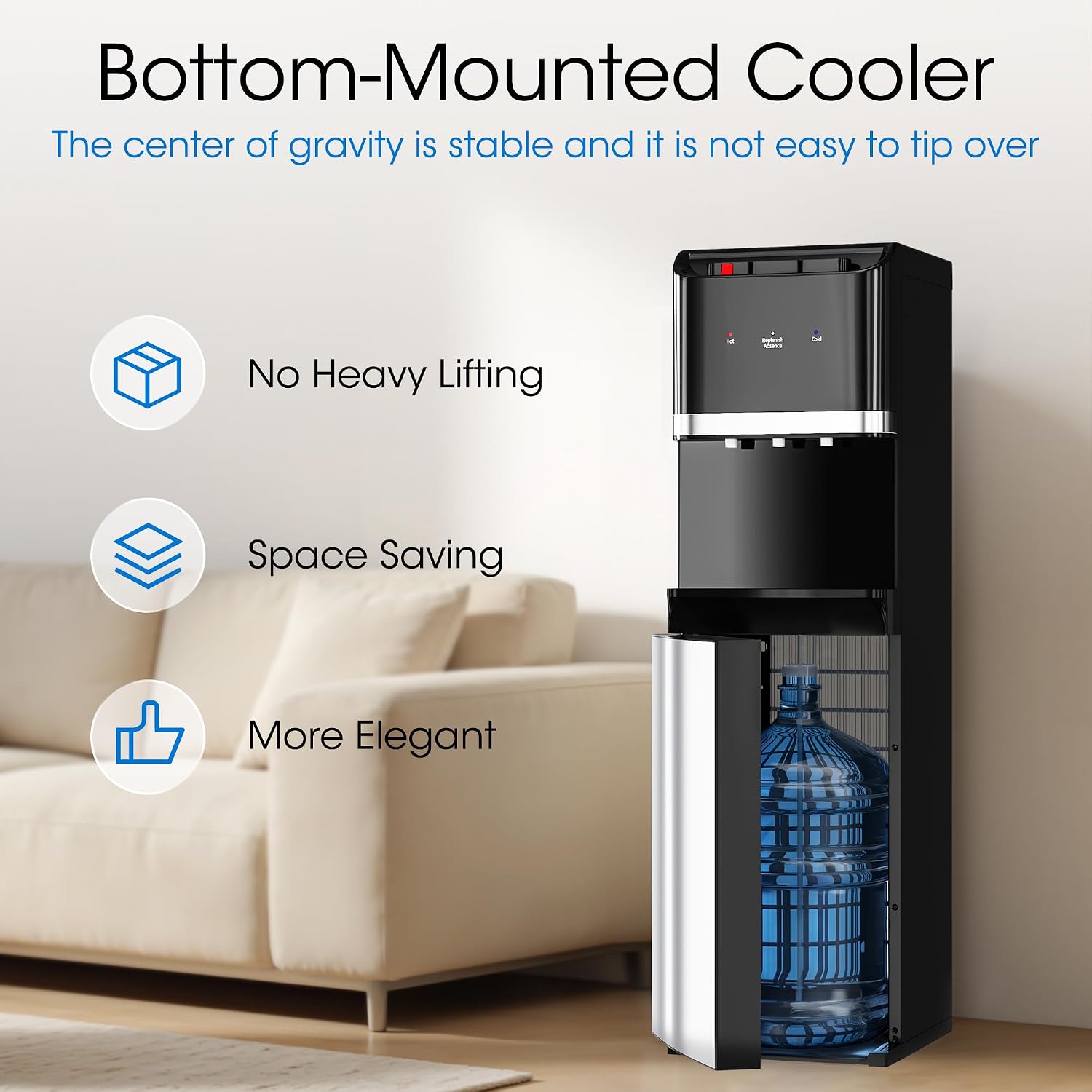 Detalle 2 de Tehanld THFT0834CS003 Bottom-Loading Water Cooler, 3 Temperatures, Black