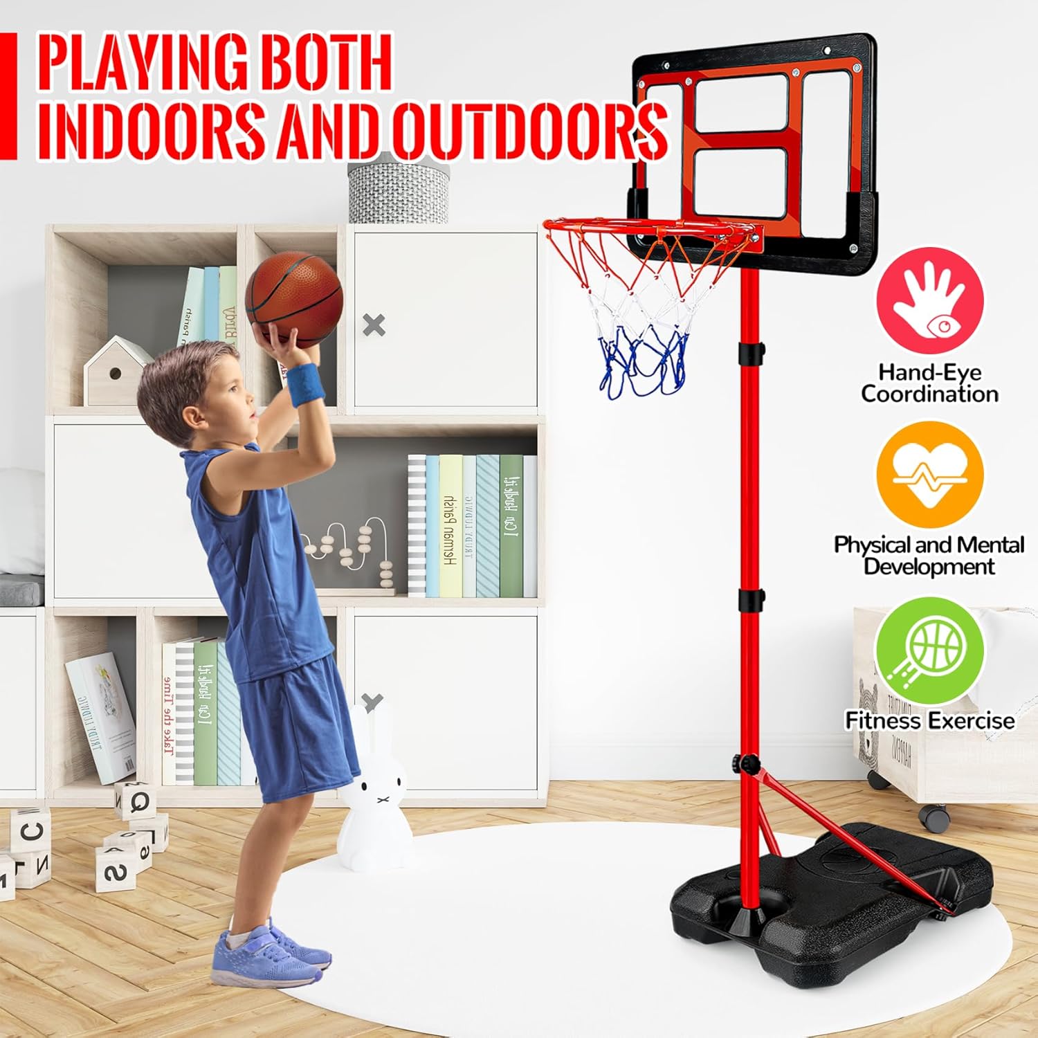 Detalle 2 de Kids Basketball Hoop with Stand (Adjustable Height) — Indoor/Outdoor Mini Basketball Set for Ages 3–8