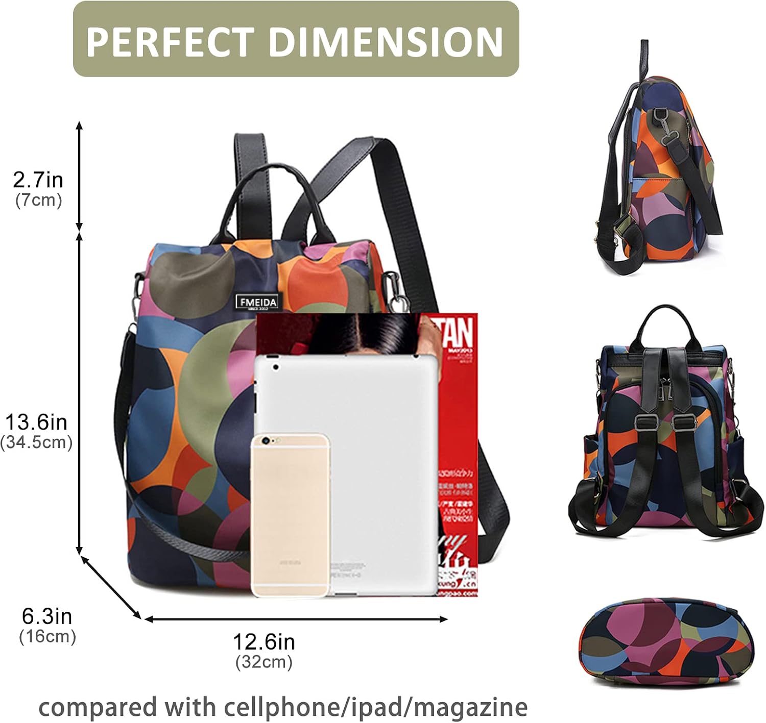 Detalle 2 de Fmeida women’s anti-theft travel backpack rucksack 3-in-1 shoulder bag