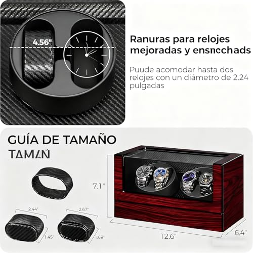 Detalle 1 de ANWBROAD caja giratoria automática para relojes, 4 posiciones e iluminación LED