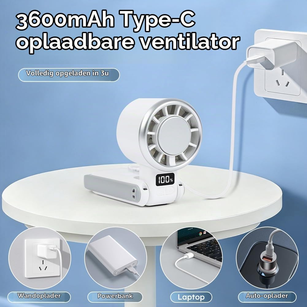Thumbnail 2 de AUAUY 5658556 handventilator, 180° opvouwbaar, 3600 mAh, wit
