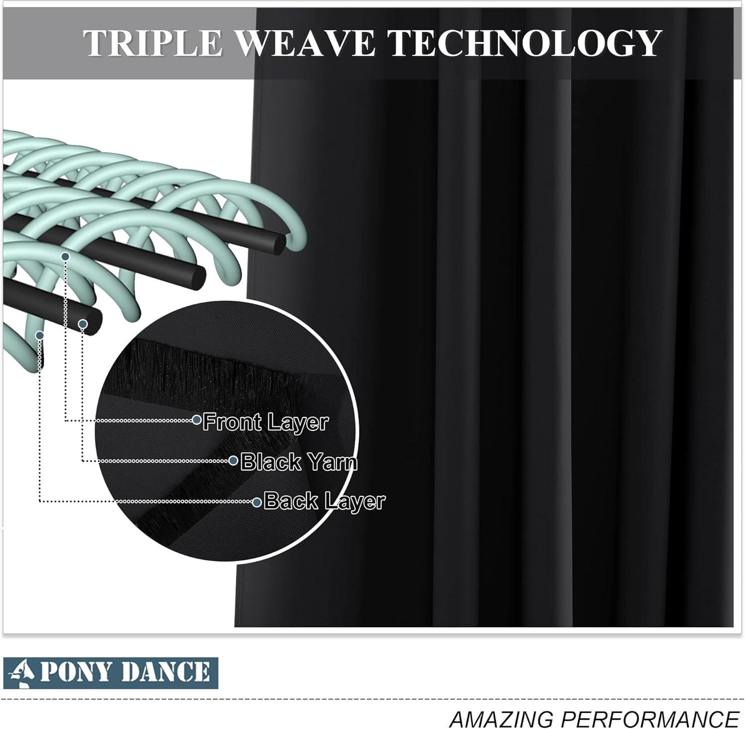 Thumbnail 6 de PONY DANCE Thermal Blackout Curtain (Single Panel) – Black door/window drape, room darkening thermal treatment