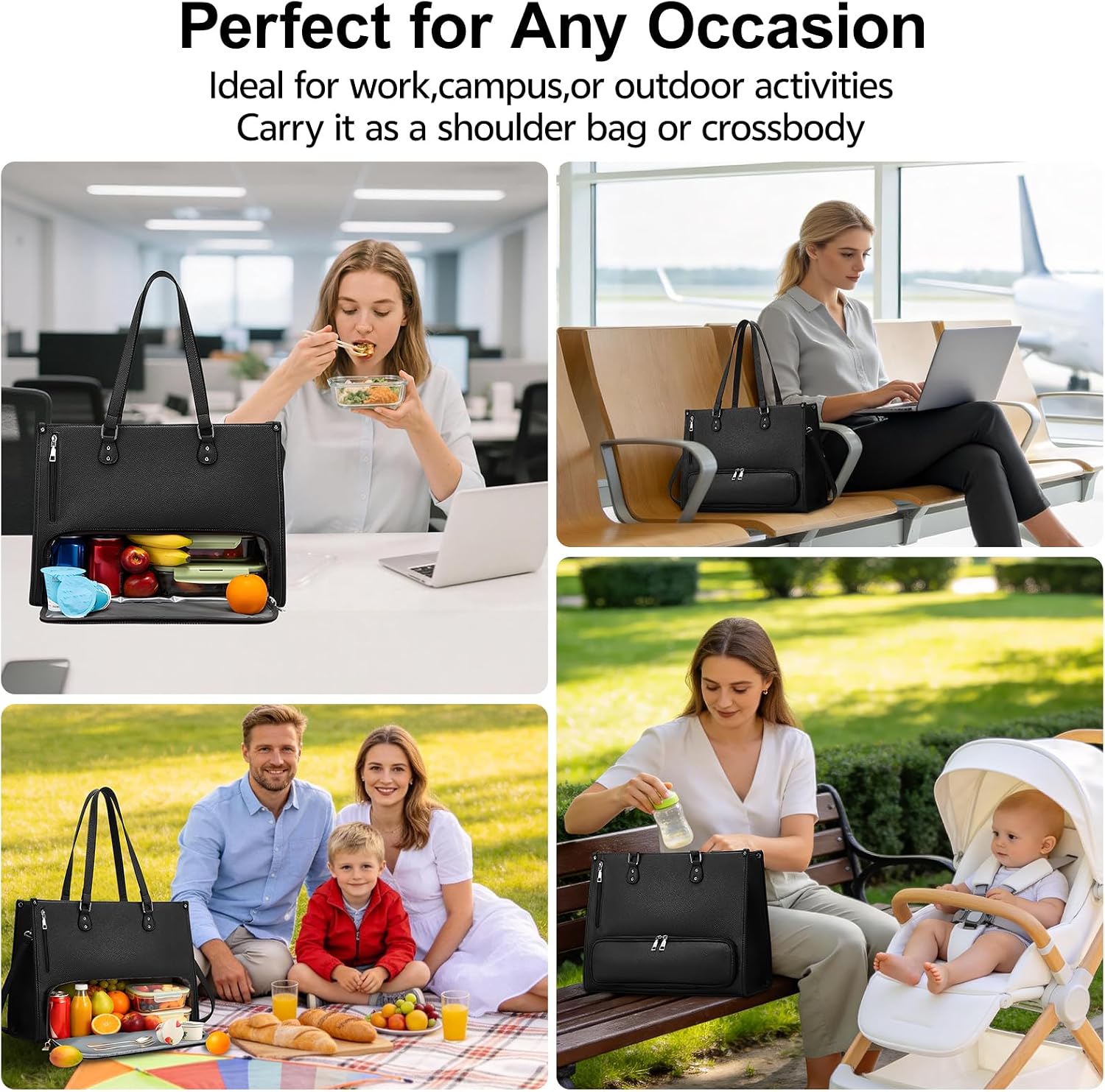 Detalle de hzuisst Arbeitstasche Damen – 15,6 Zoll Laptop-Tasche mit isoliertem Lunchfach, PU Leder, Große Aktentasche mit Langem Schultergurt