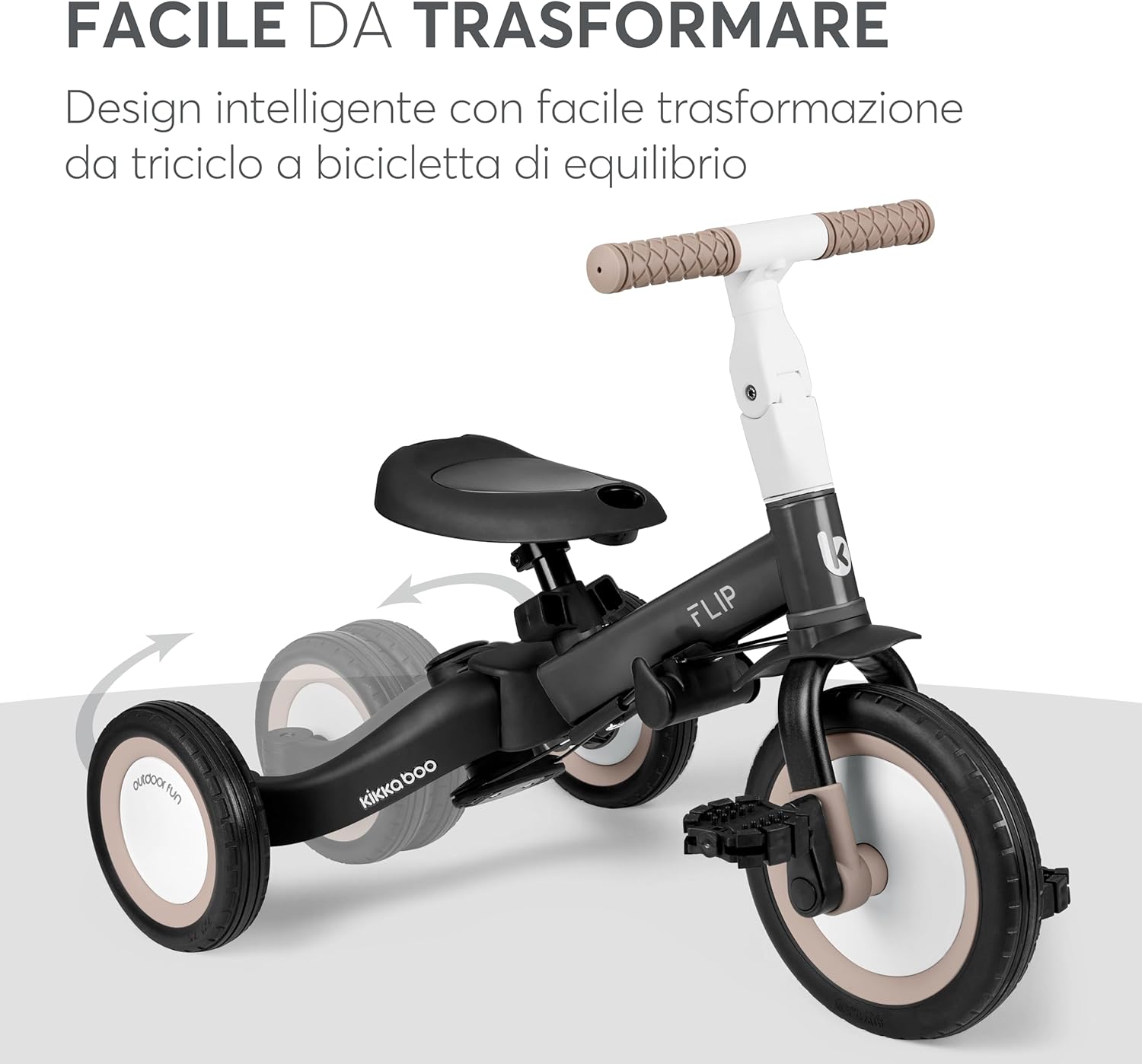 Detalle 2 de KikkaBoo Triciclo Evolutivo 5 in 1 FLIP per Bambini 1–5 Anni – Nero