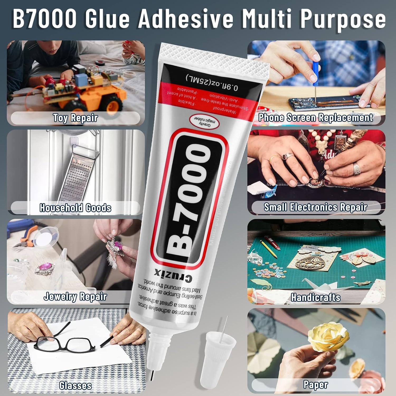 Detalle de Cruzix RZ7813 B-7000 Multipurpose Adhesive, Clear Precision Tip, 3 × 25 ml