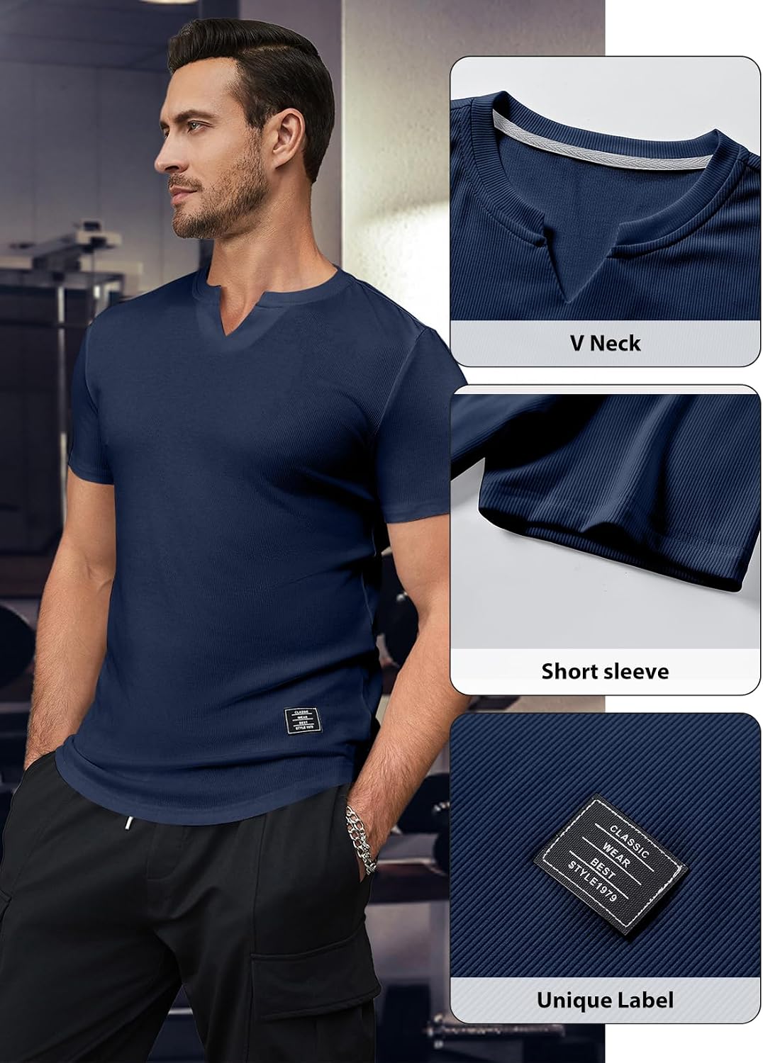 Thumbnail 6 de JMIERR Muscle Slim T-Shirt V Neck