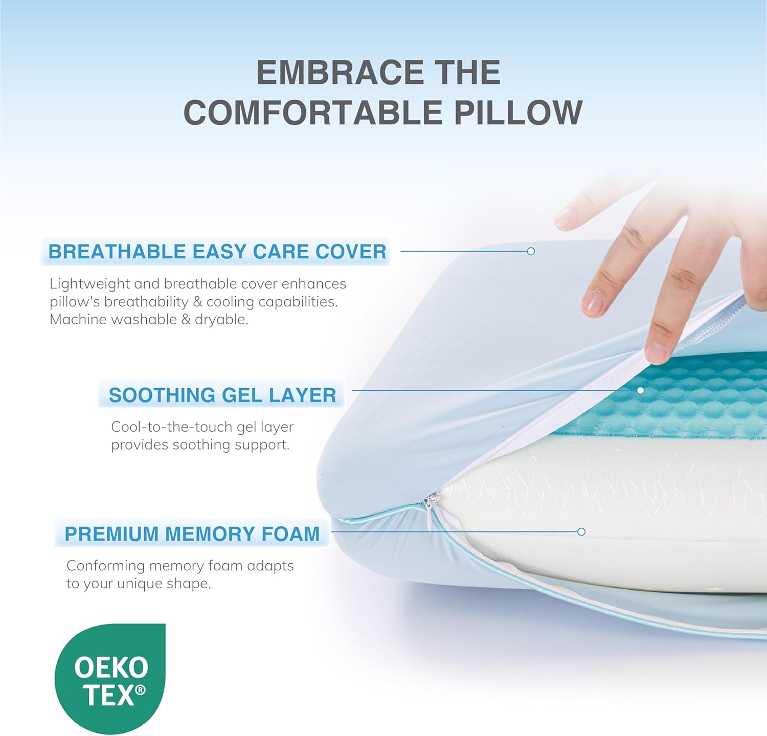 Thumbnail 2 de EGOHOME Cooling Gel Memory Foam Pillow - Reversible Cover for All Sleep Positions