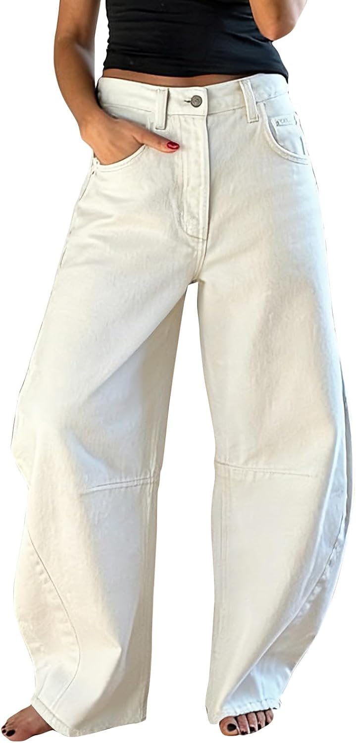 Detalle de EXLURA Women's Barrel Jeans Wide Leg Y2K Boyfriend Denim Pants