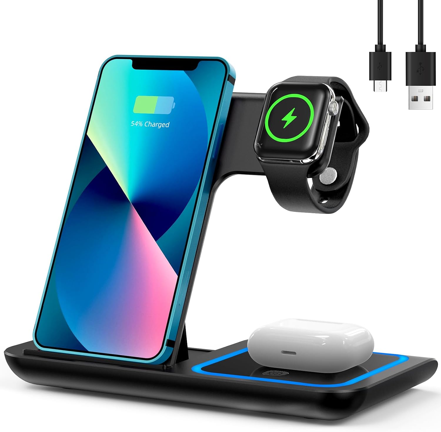Detalle de Chargeur Induction iPhone 3 en 1 – Station de chargement sans fil pliable pour iPhone, montre et écouteurs