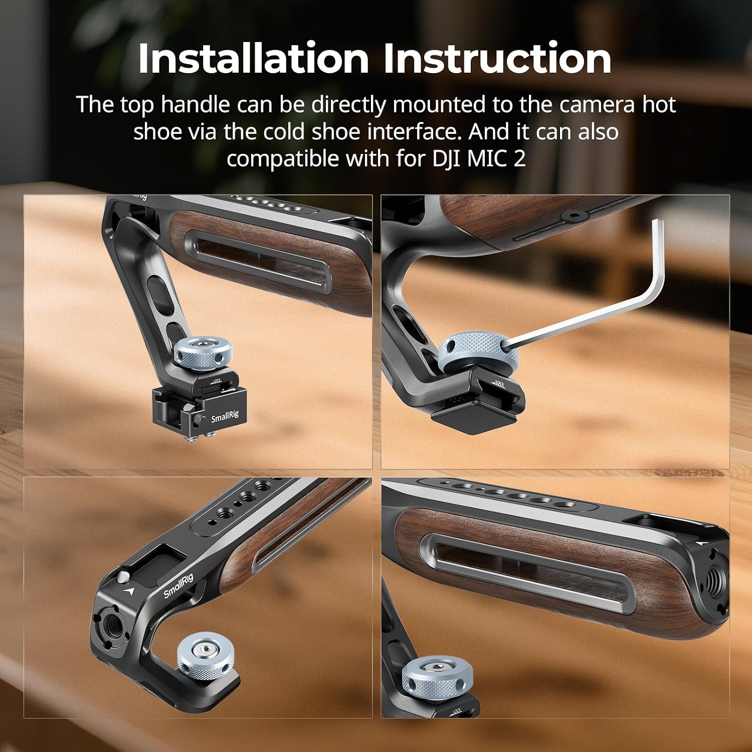 Thumbnail 3 de SmallRig Wooden Top Handle with Cold Shoe Mount (Model 5250) for Camera Cages