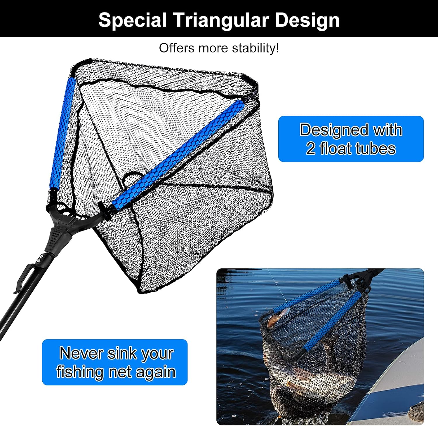Detalle 2 de PLUSINNO Floating Fishing Landing Net with Telescopic Handle