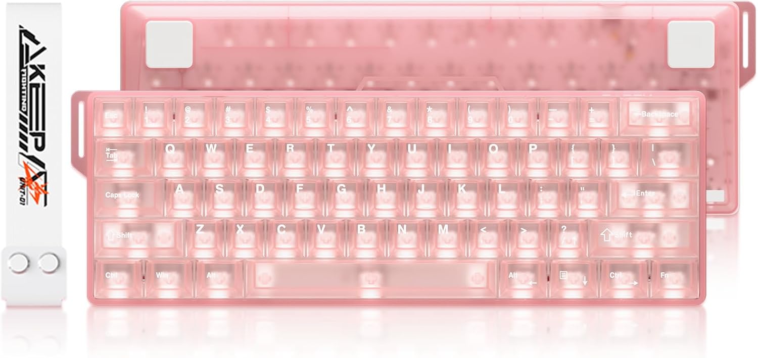 Detalle de DAREU COOL60 rosa tastiera gaming 60% 8K Hz con key trasparenti e RGB