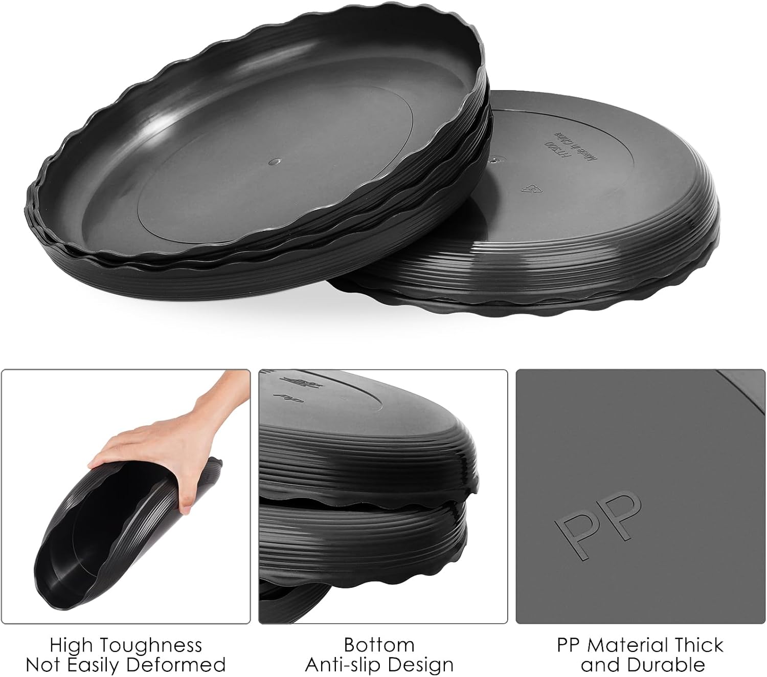 Thumbnail 2 de Worephu 5 Packs Plant Pot Saucers – Heavy Duty Round Drip Trays (Black)